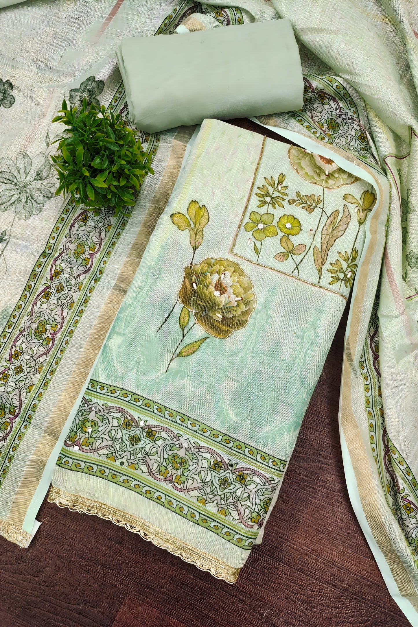 Latest Off-White Cotton Printed Semi-Stitched Straight Salwar Suit with Blue Dupatta