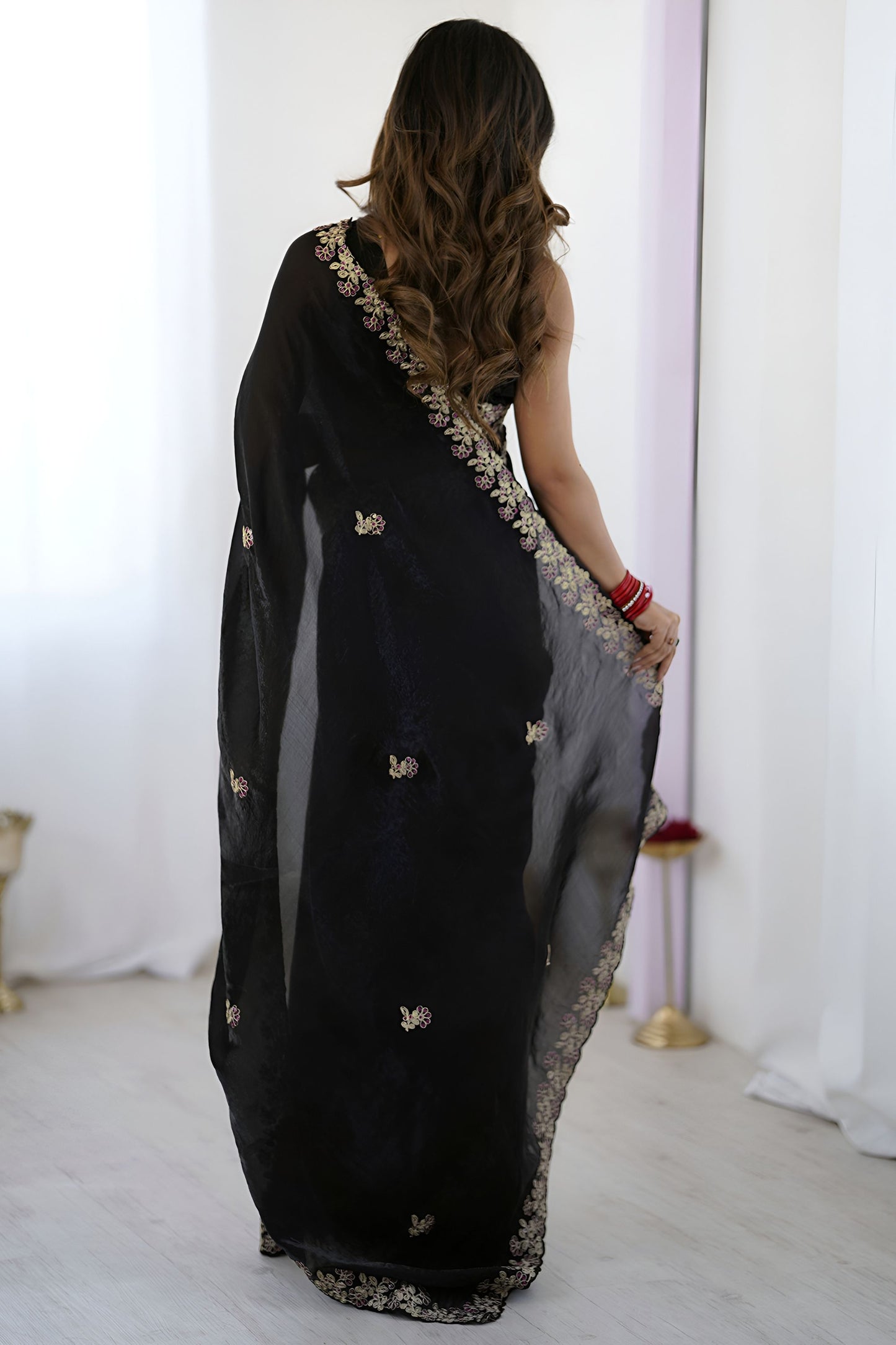 Black Embroidered Saree Designer Border Party Wear Saree