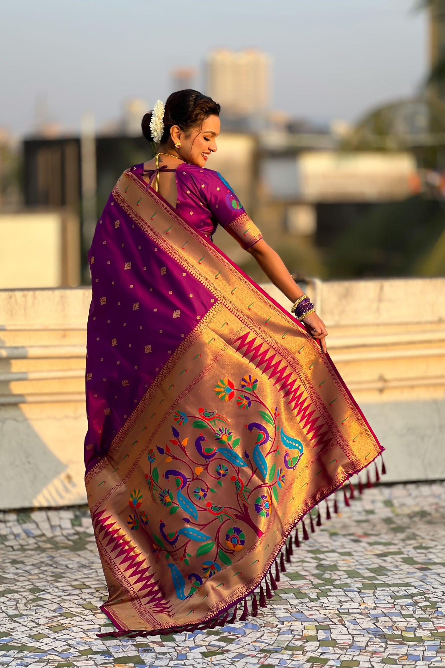 Rani Pink Paithani Silk Saree Rich Gold Zari Border Multicolor Peacock Pallu