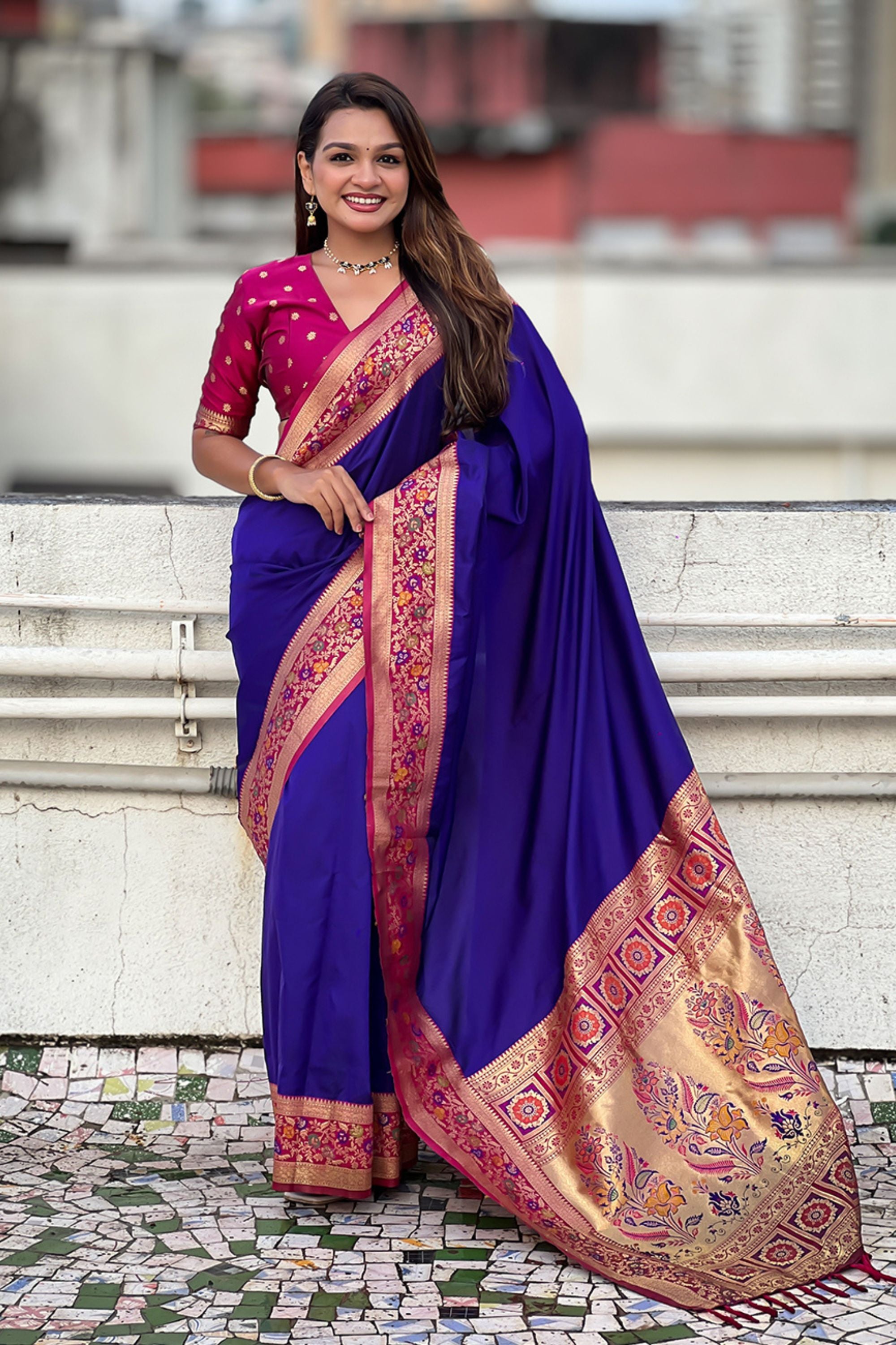 Royal Blue Paithani Silk Saree and Rich Gold Zari Floral Peacock