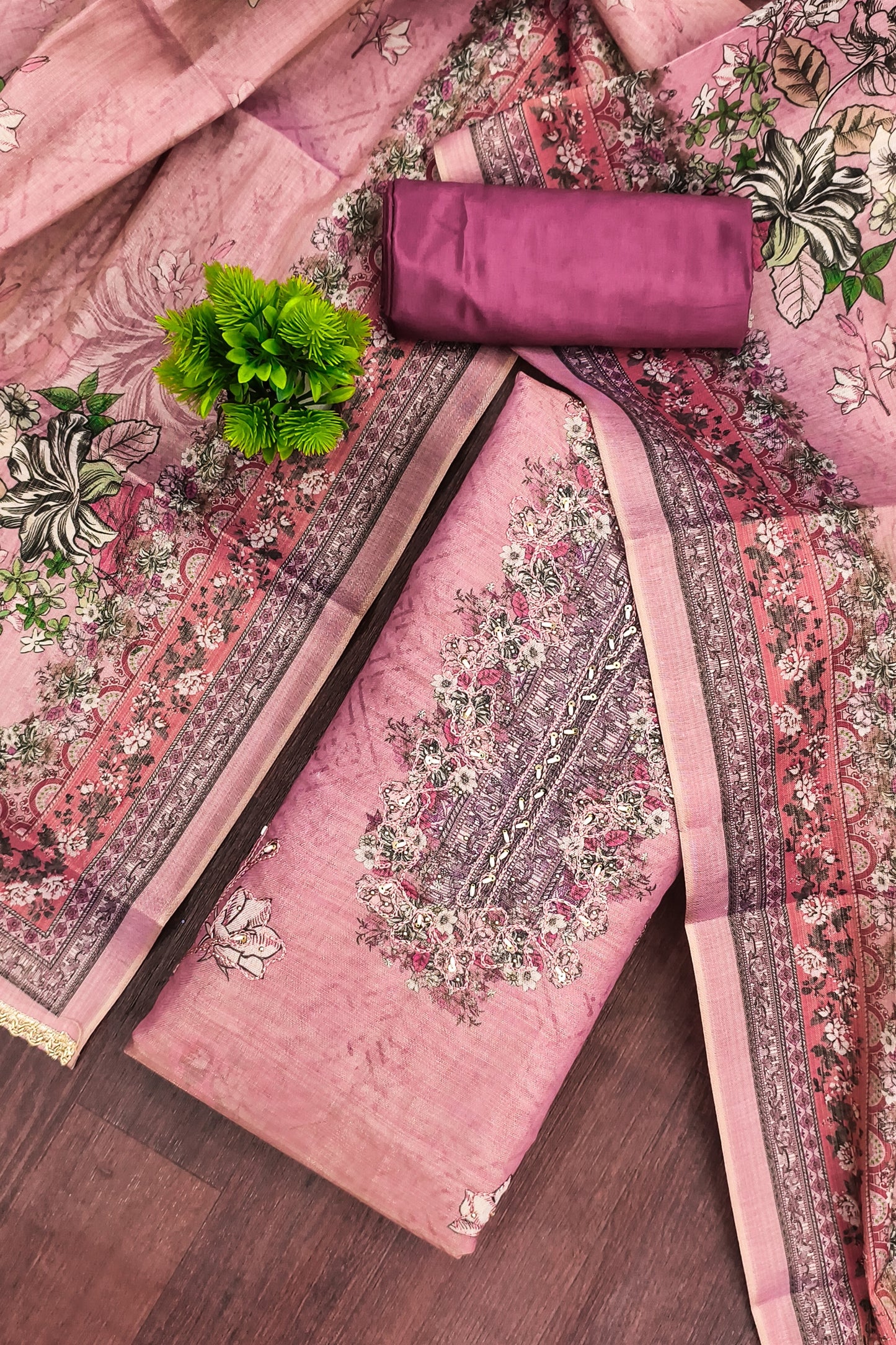 Graceful Rose Pink Floral Printed Viscose Straight Salwar Suit with Dupatta