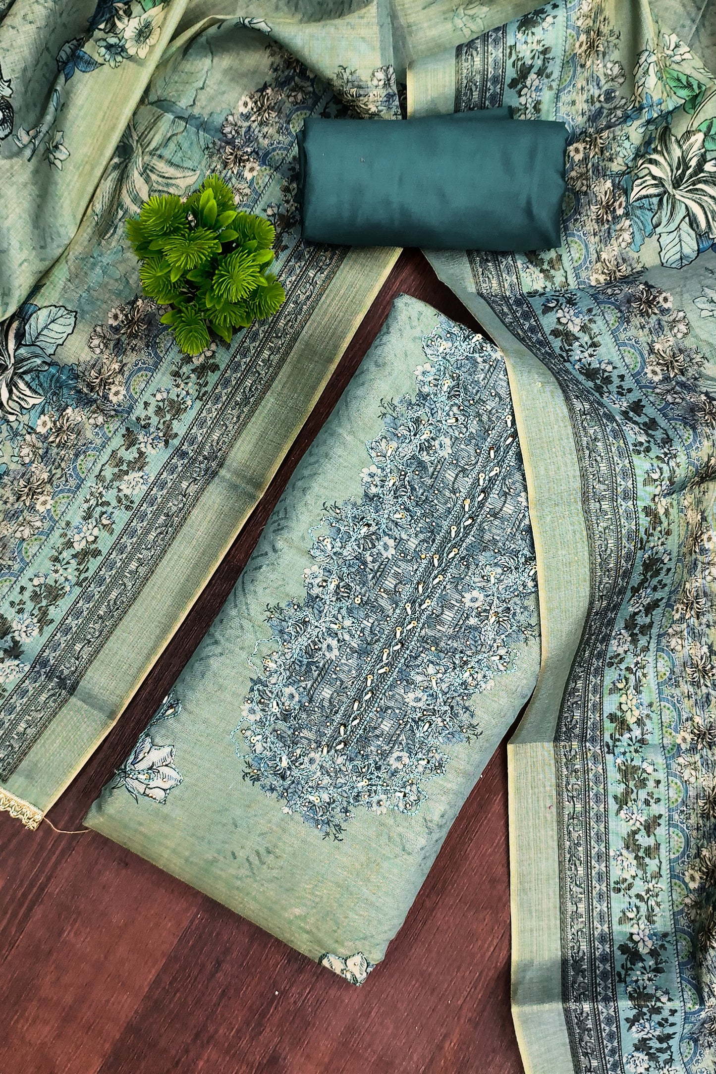 Amazing Teal Green Floral Printed Viscose Straight Salwar Suit with Dupatta