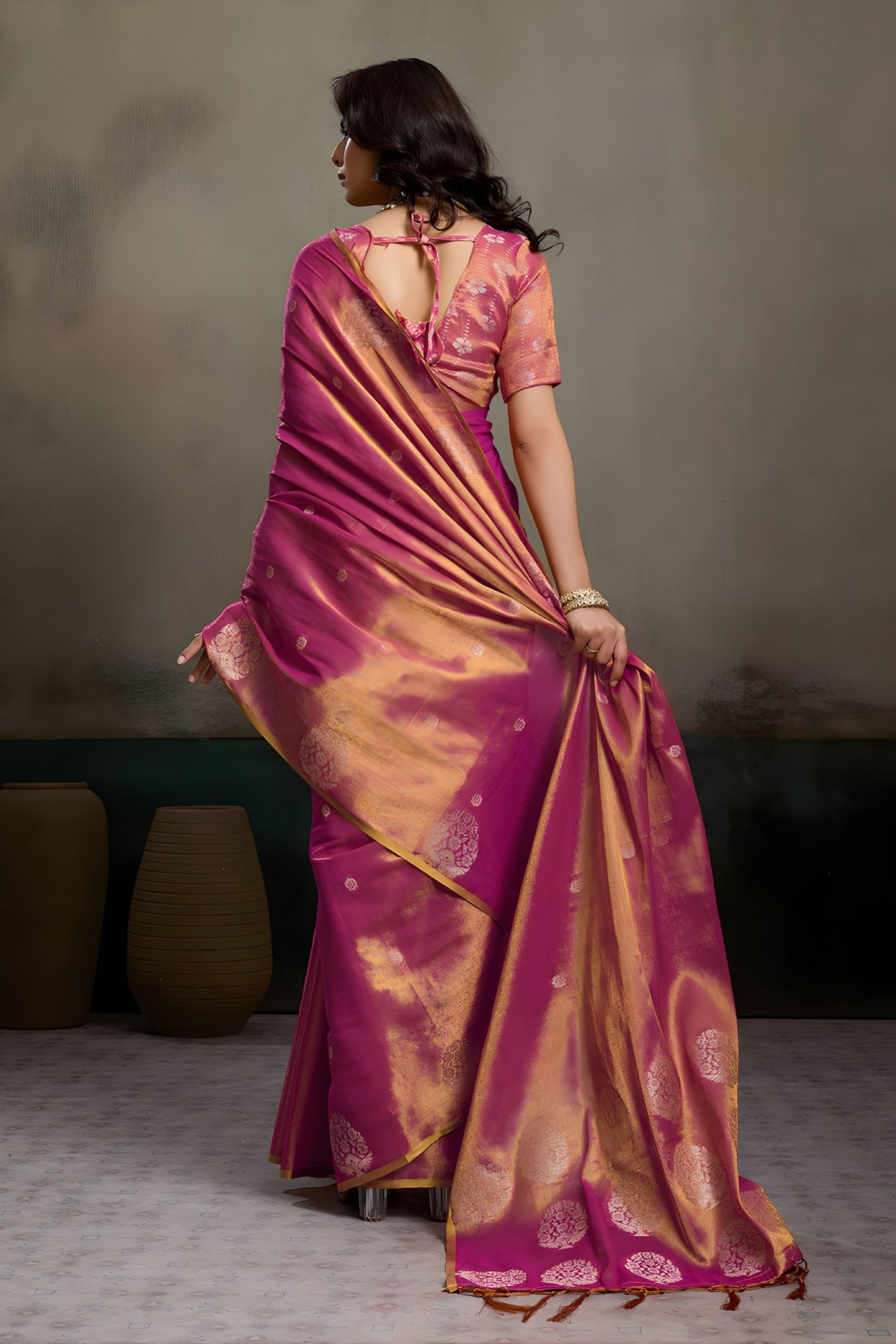 Rani Pink Banarasi Silk Saree Gold Zari Weaving Designer Saree