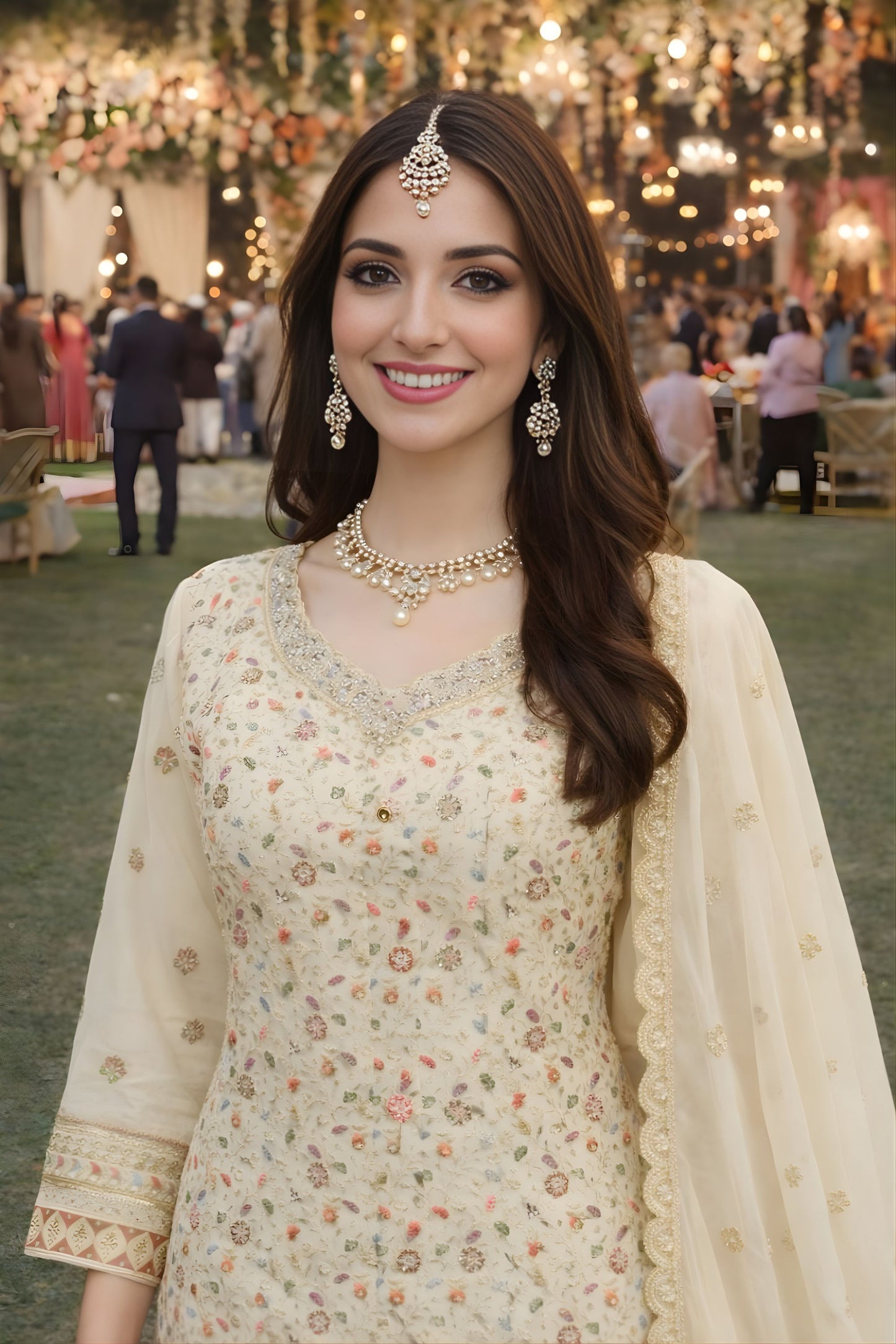 Elegant Off White Georgette Heavy Embroidered Pakistani Palazzo Suit