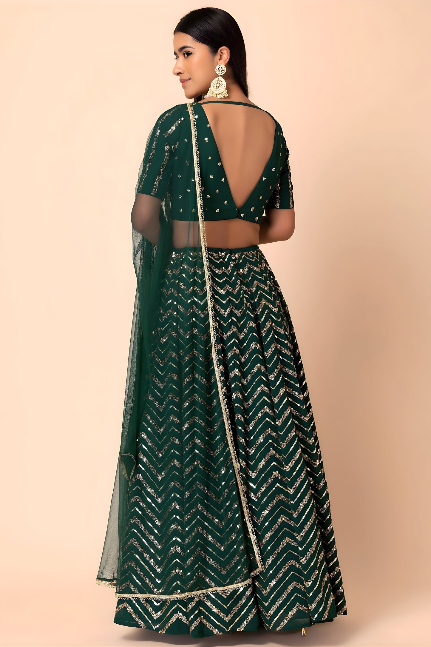 Designer Rama Green Faux Georgette Sequins Embroidered Lehenga Choli with Net Dupatta