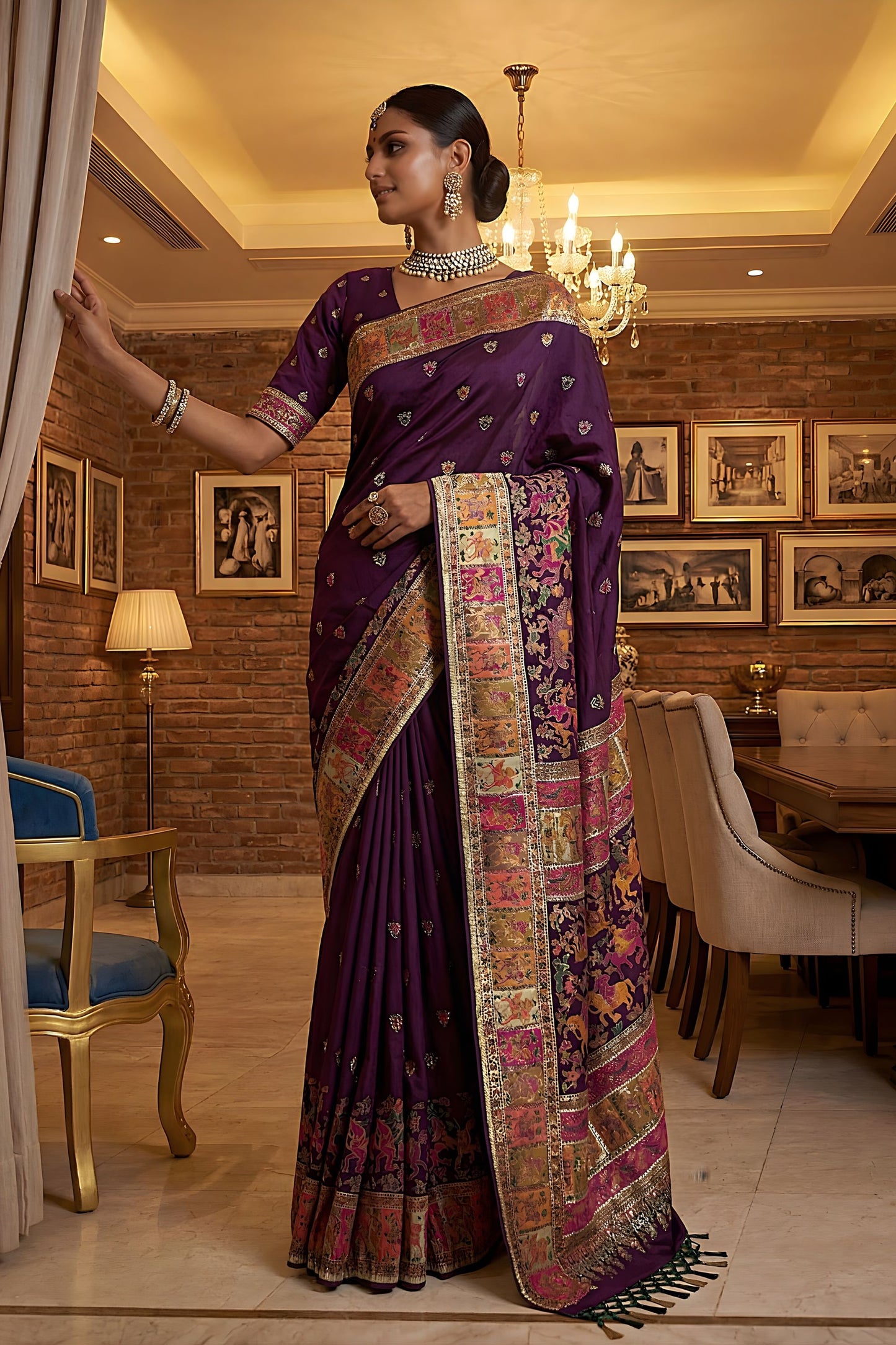 Royal Purple Traditional Woven Silk Saree Rich Paithani Border