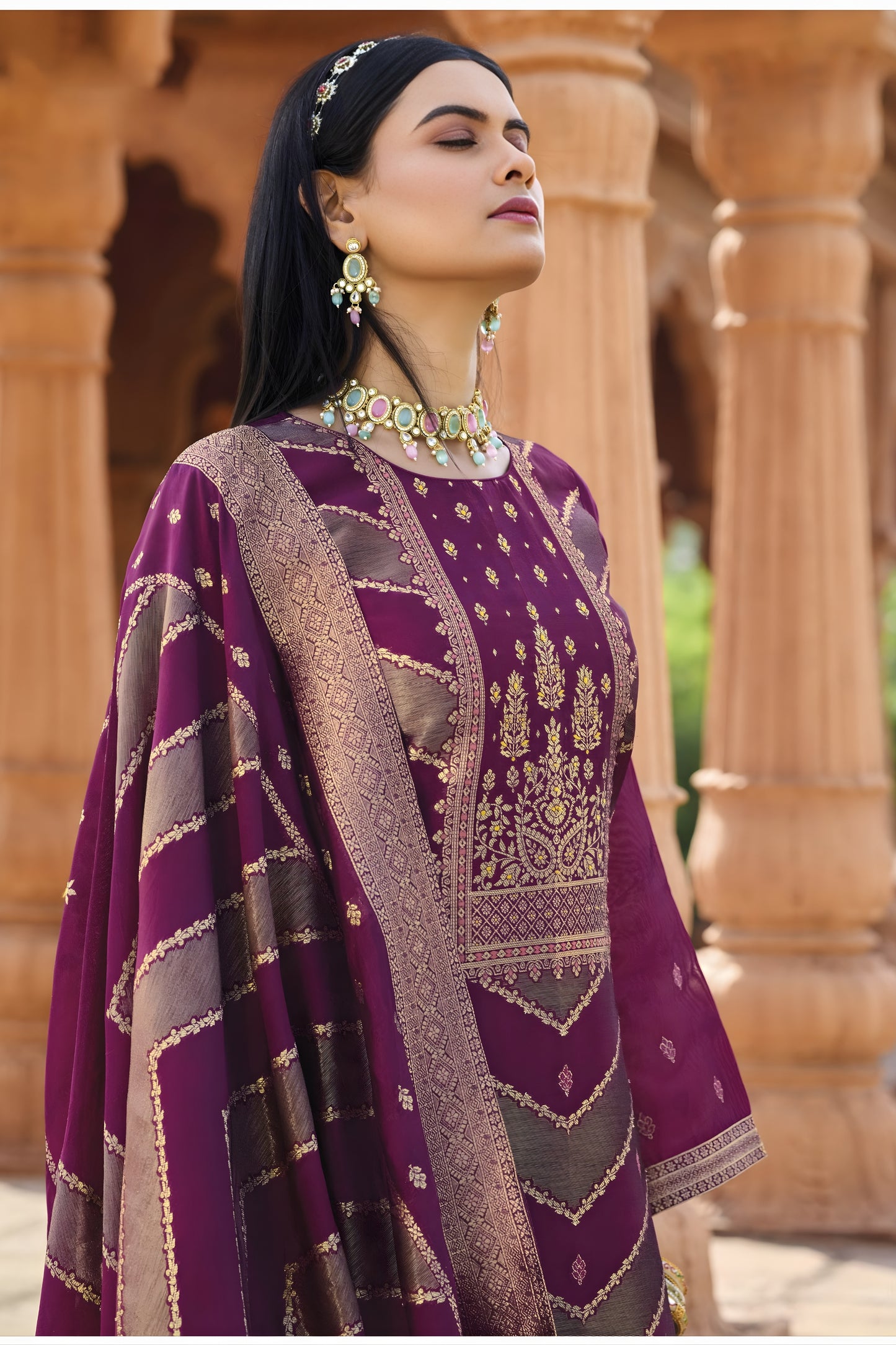 Elegant Purple Banglori Silk Salwar Suit with Designer Woven Dupatta for Wedding