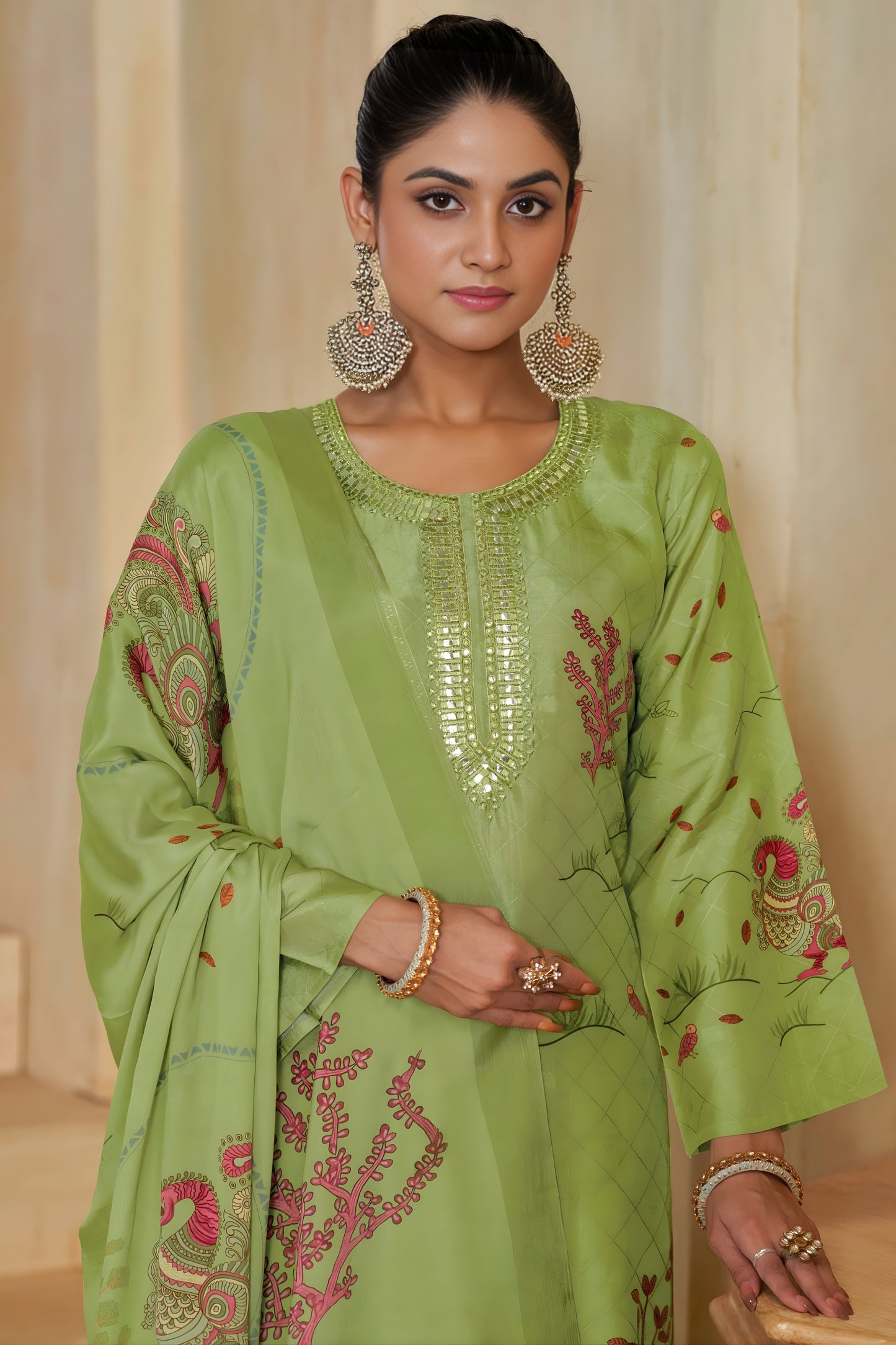Trendy Pista Green Silk Digital Printed Salwar Suit with Designer Dupatta for Women