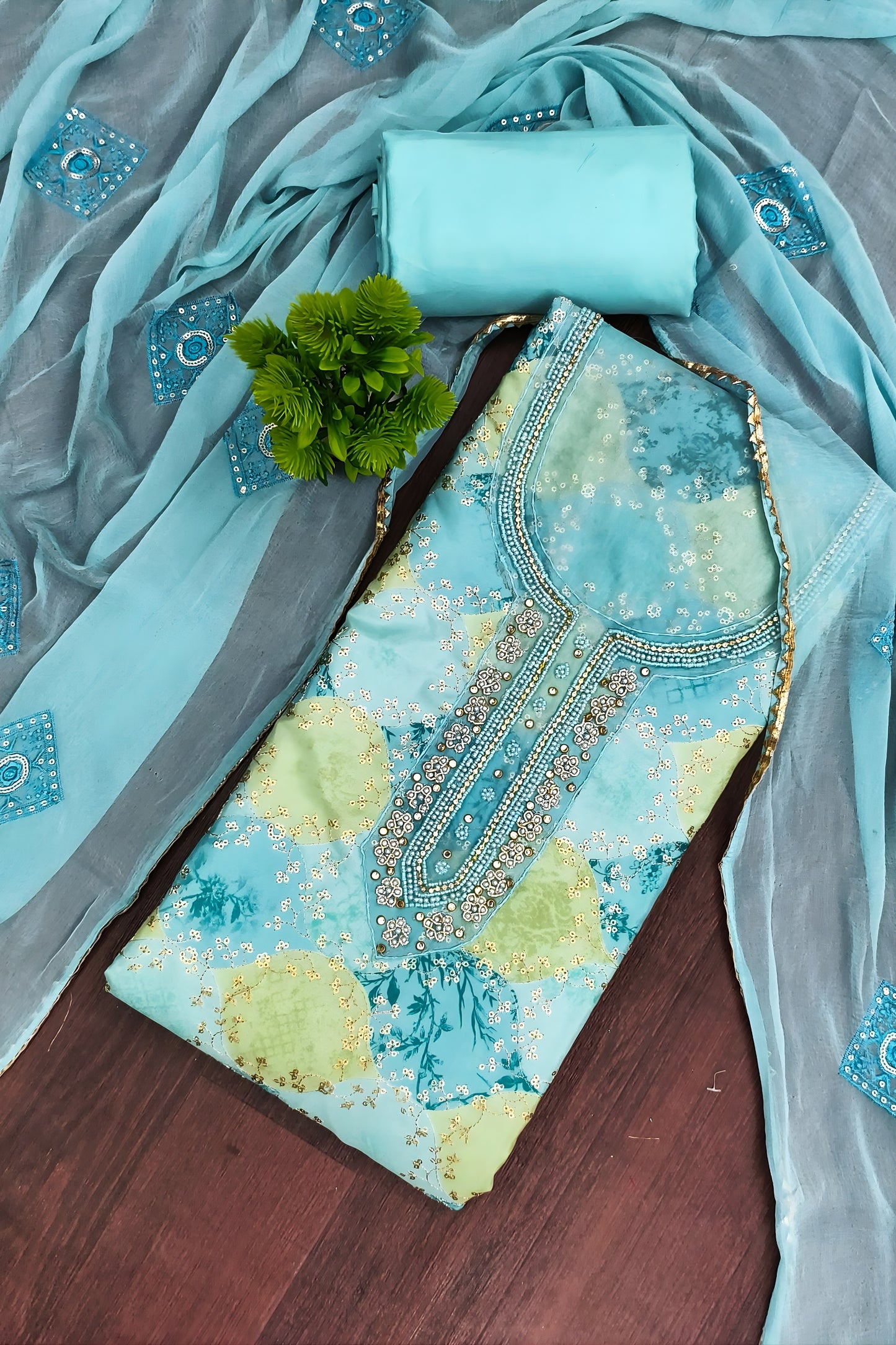 Refreshing Aqua Blue Muslin Digital Printed Straight Salwar Suit with Designer Dupatta