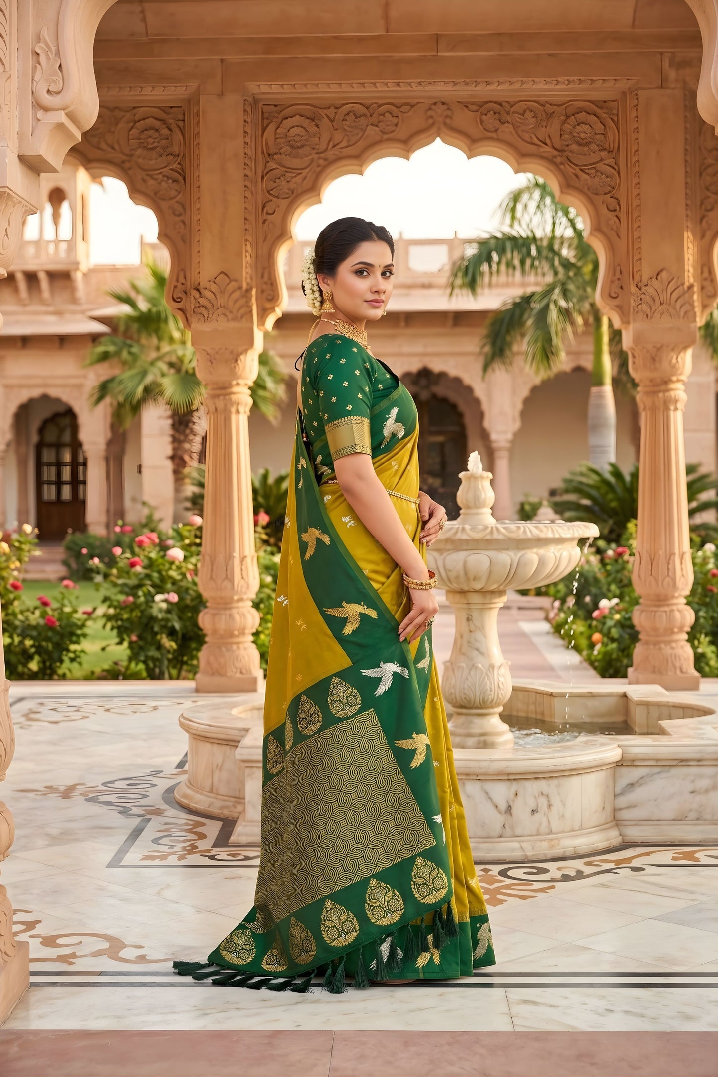 Gracefull Mehendi Green Soft Silk Designer Saree for Wedding