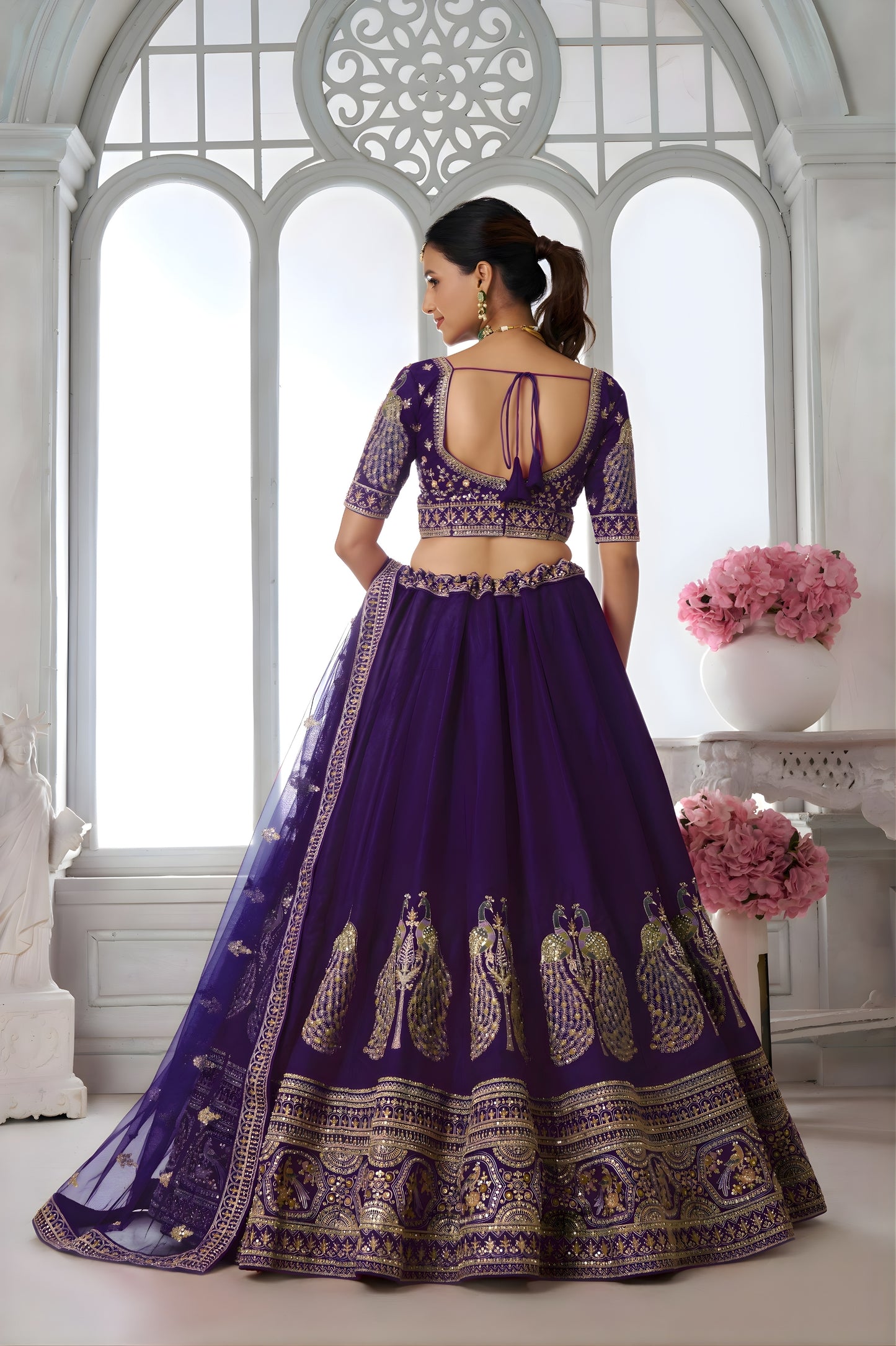 Royal Purple Silk Designer Lehenga Choli with Heavy Embroidery Work and Net Dupatta for Wedding