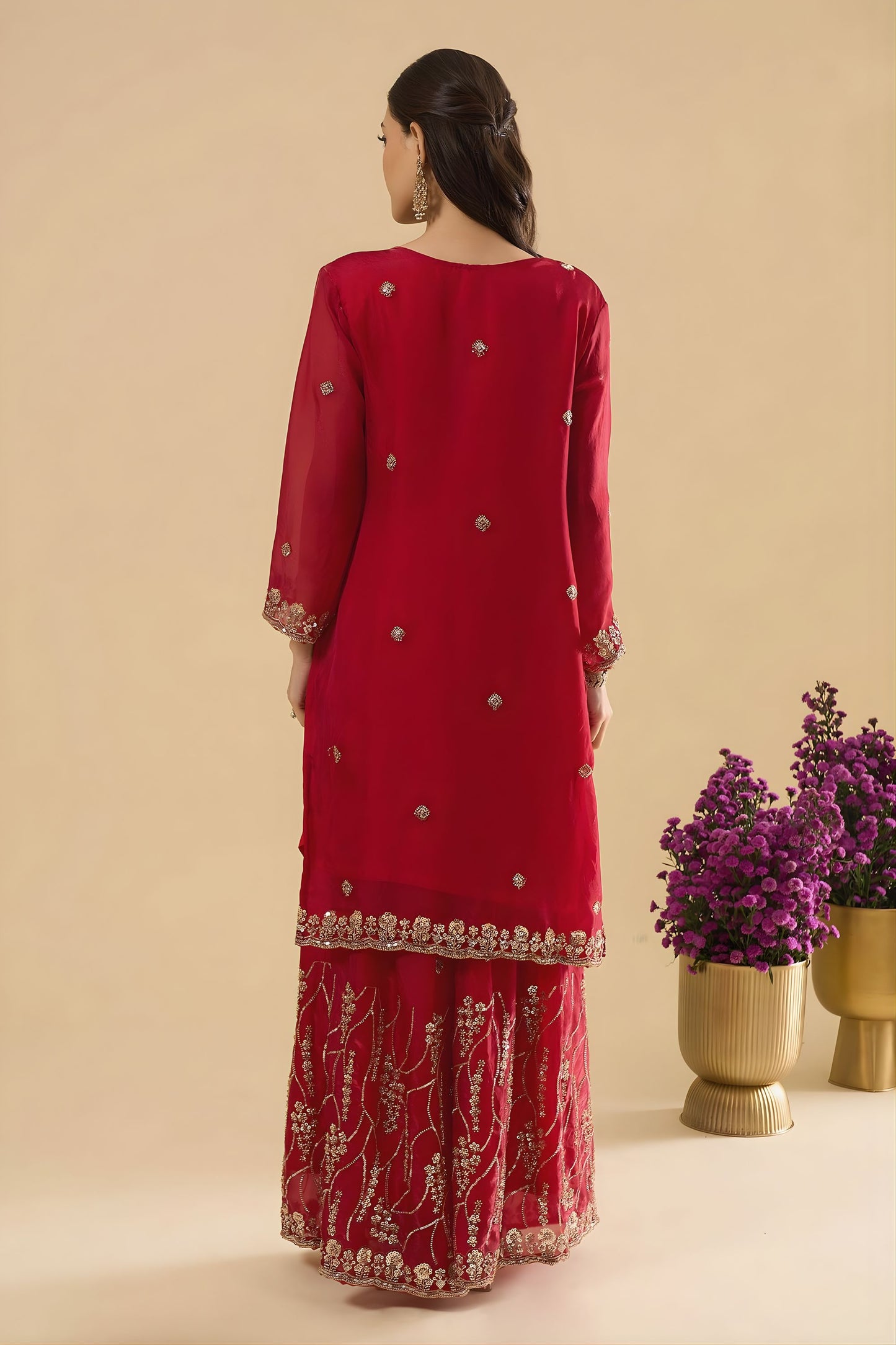 Beautiful Rani Pink Fendy Silk Heavy Embroidery Sharara Suit Dupatta