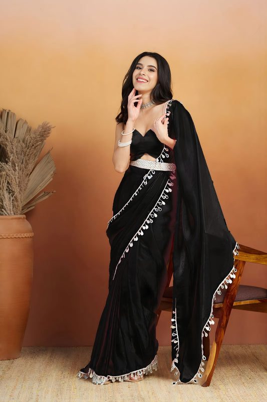 Elegant Black Organza Saree Lace Border for Wedding