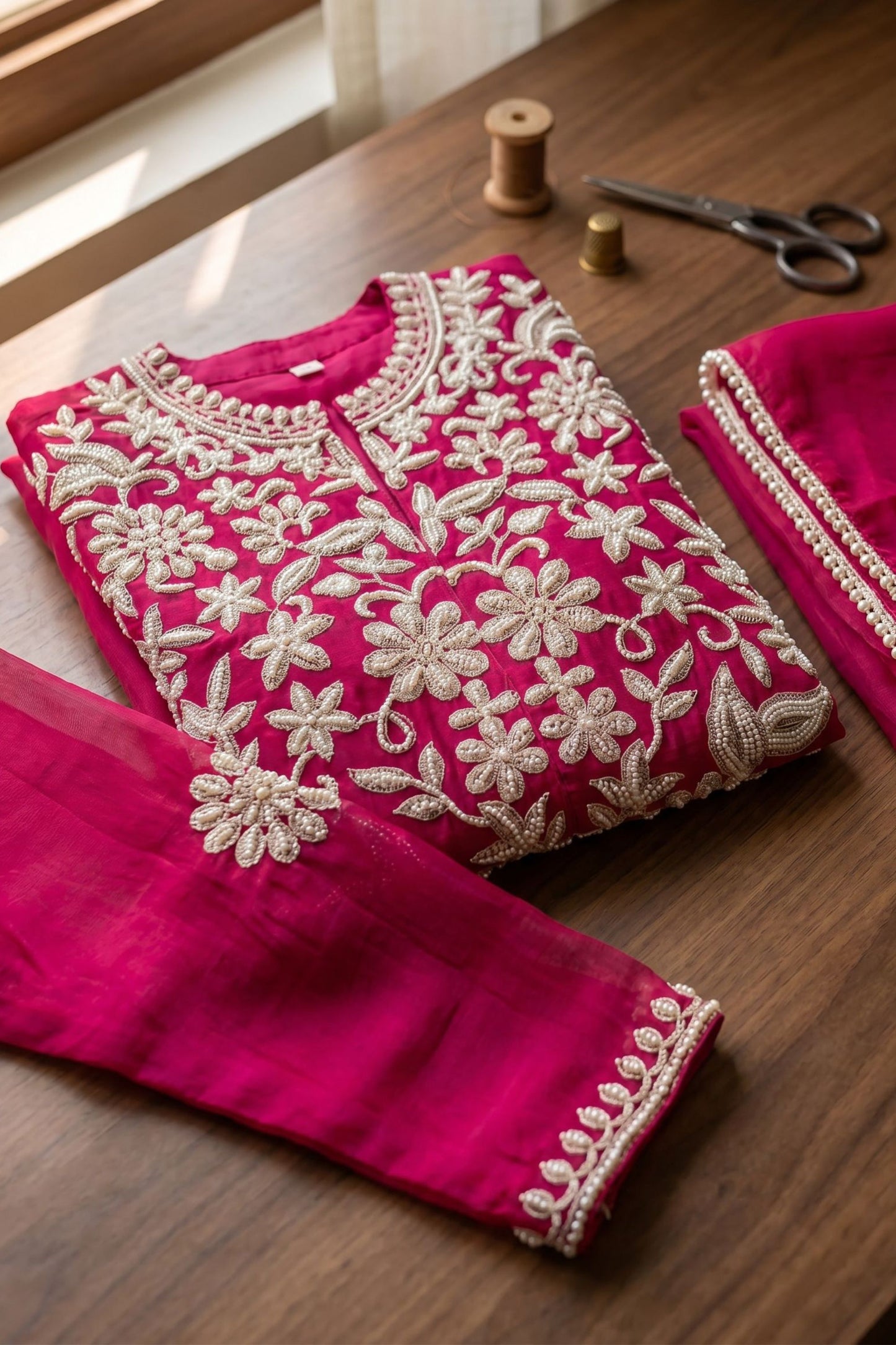 Beautiful Rani Pink Chinon Palazzo Suit Heavy Embroidery Work Dupatta