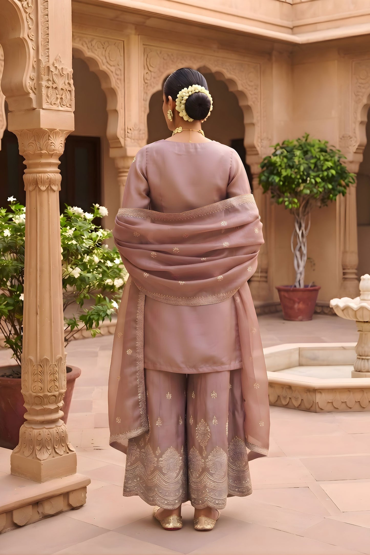 Elegant Mauve Viscose Designer Embroidery Work Palazzo Suit