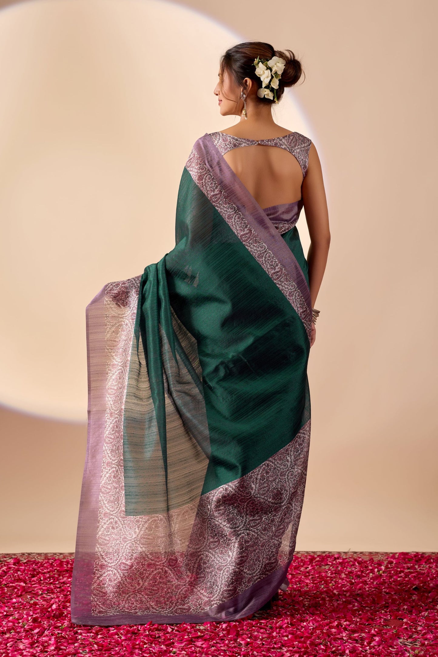 Stylish Bottle Green Jute Silk Saree Designer Printed Work for Women