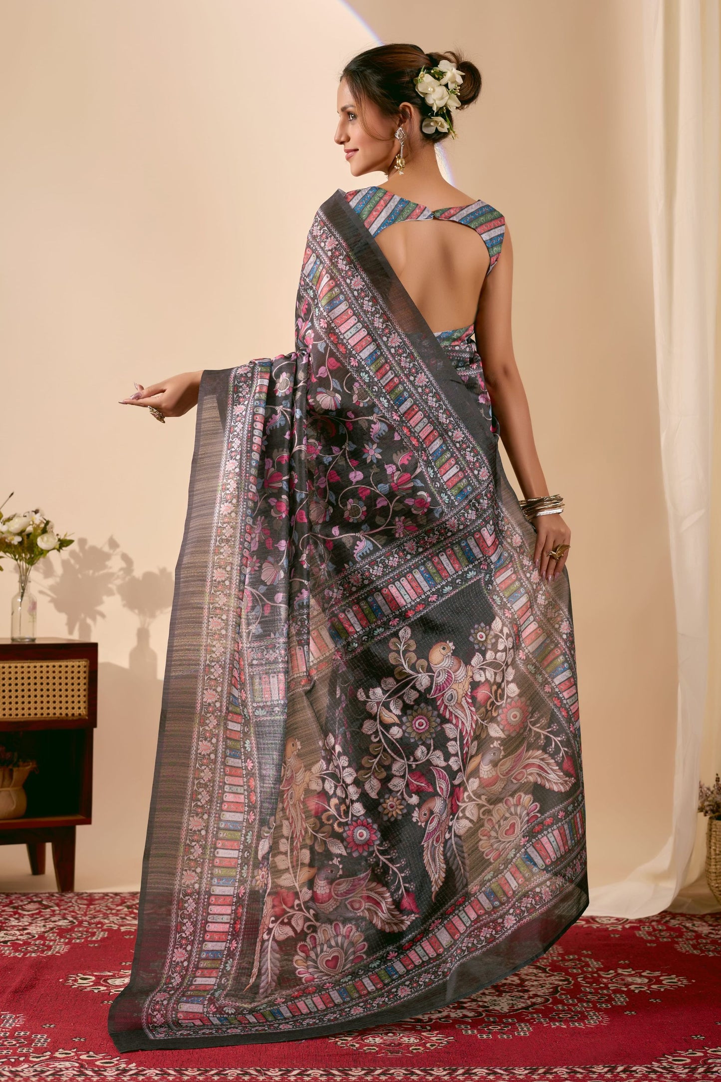 Premium Black Jute Silk Designer Printed Saree for Women
