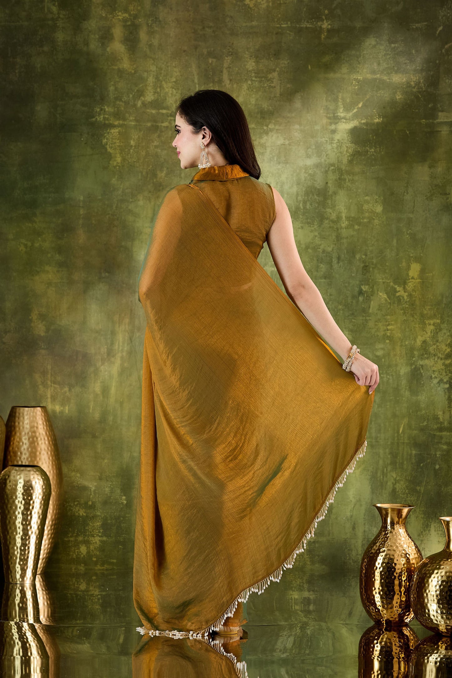 Stylish Mustard Yellow Silk Blend Saree Lace Border for Women
