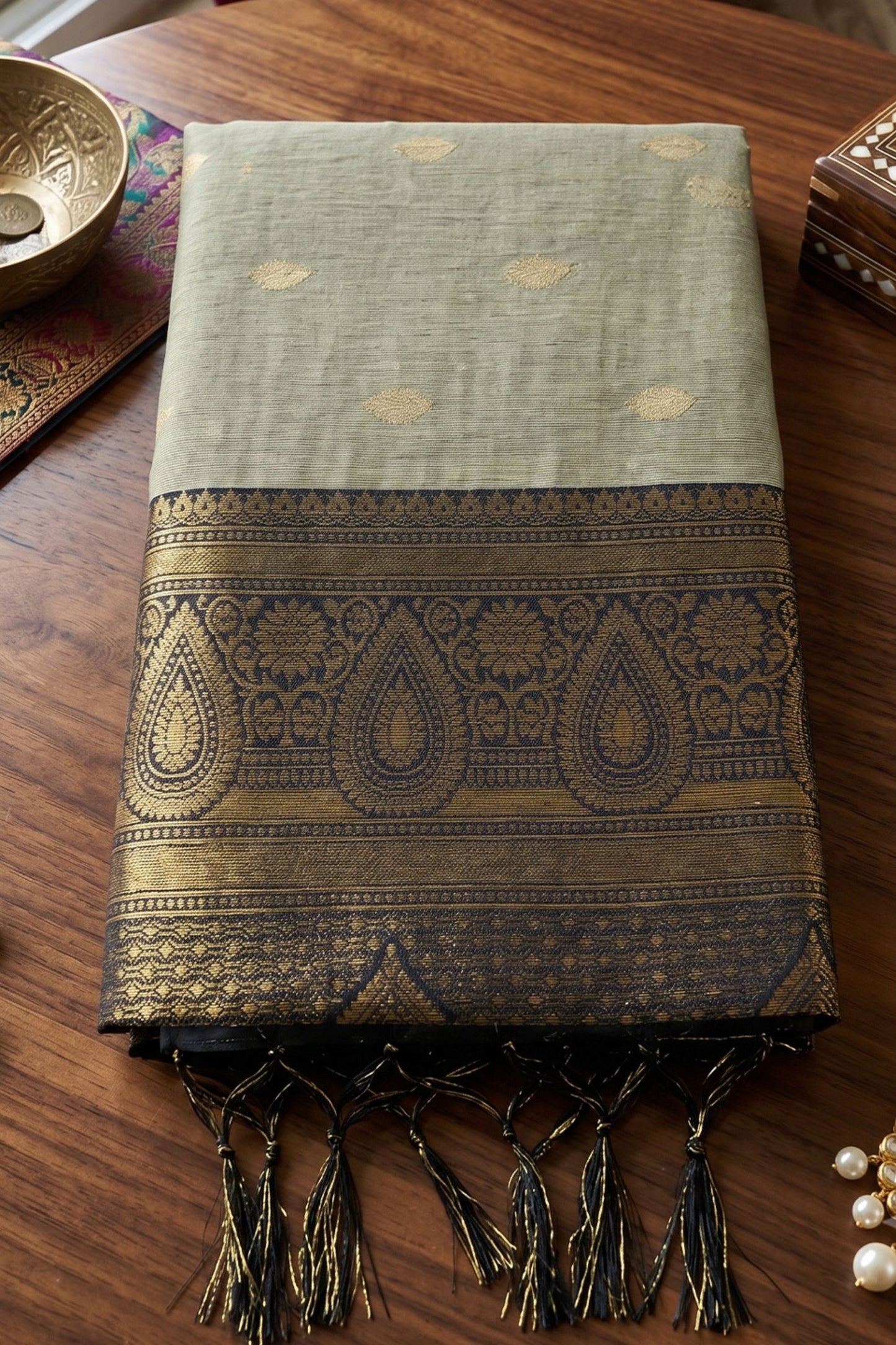 Premium Beige Cotton Weaving Jari Designer Saree for Women