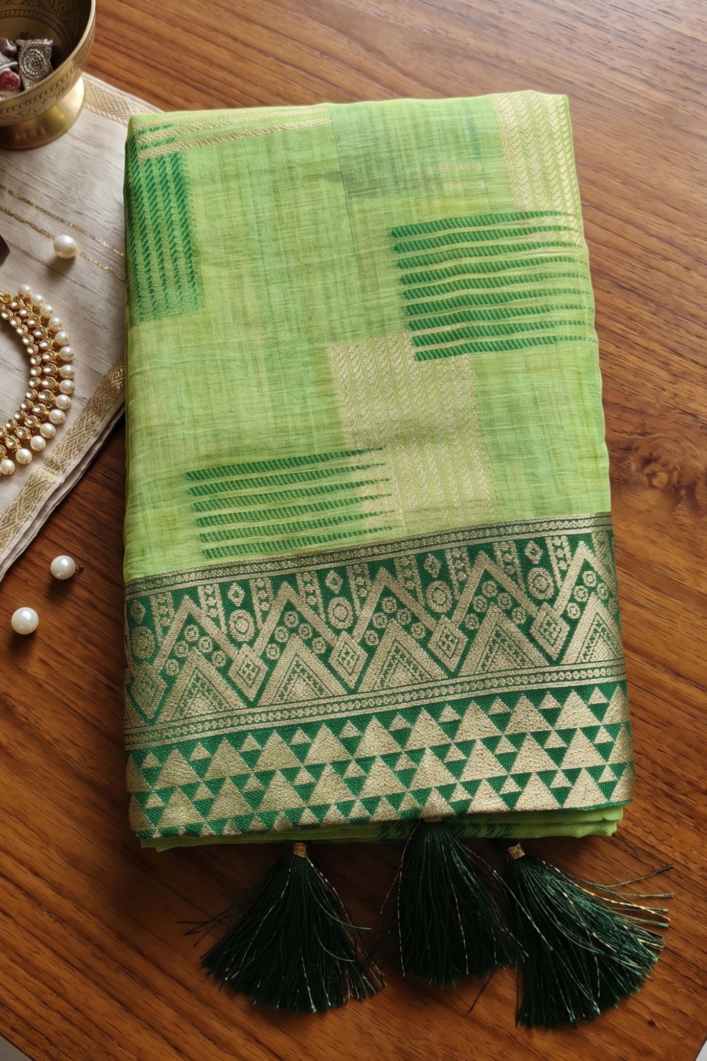 Graceful Pista Green Linen Cotton Woven Designer Saree for Women