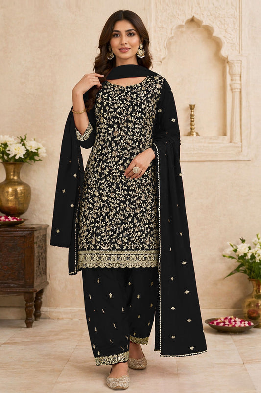 Premium Black Georgette Straight Salwar Suit Embroidery Work for Women