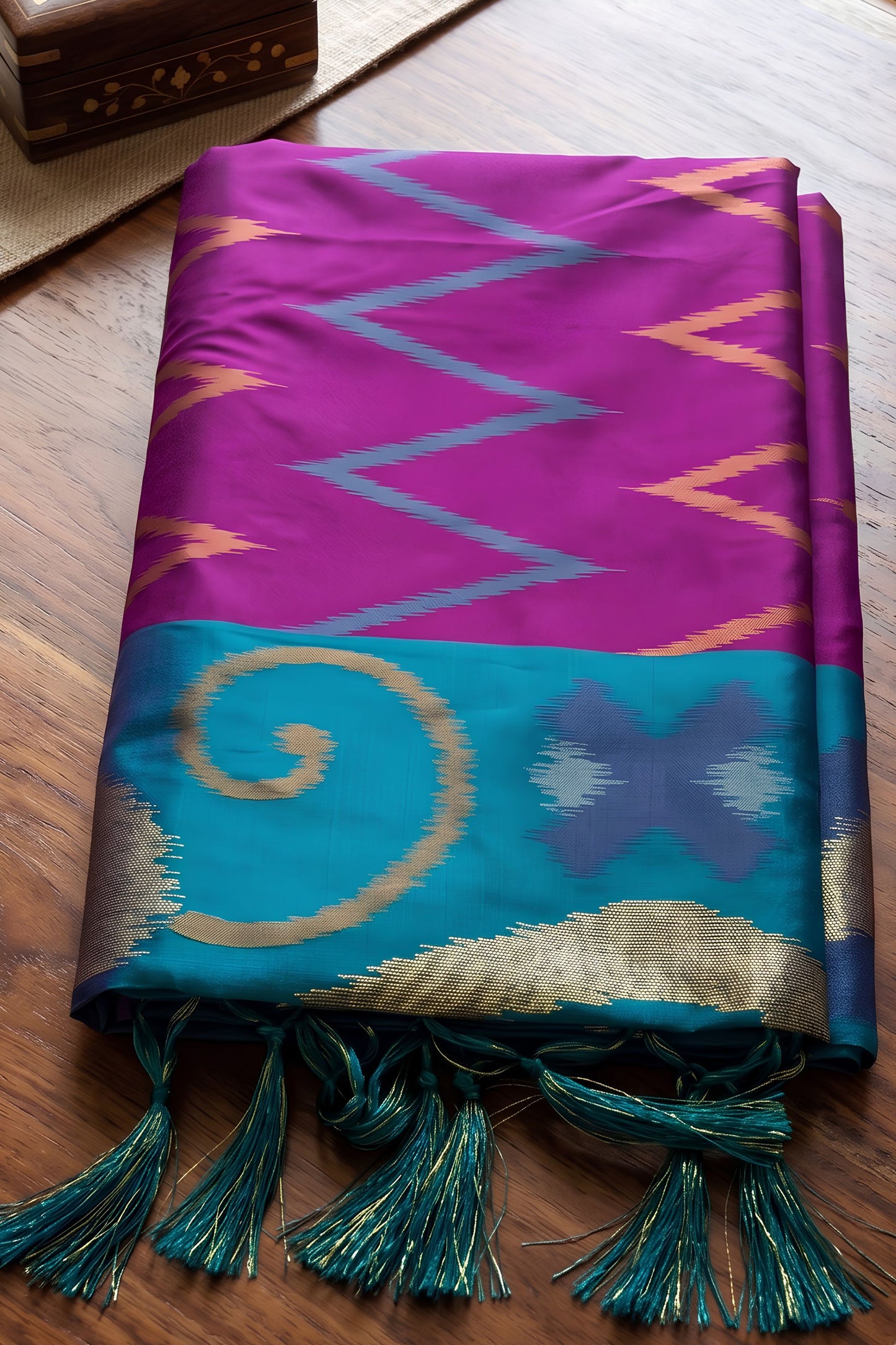Stylish Purple Soft Silk Woven Border Designer Printed Saree