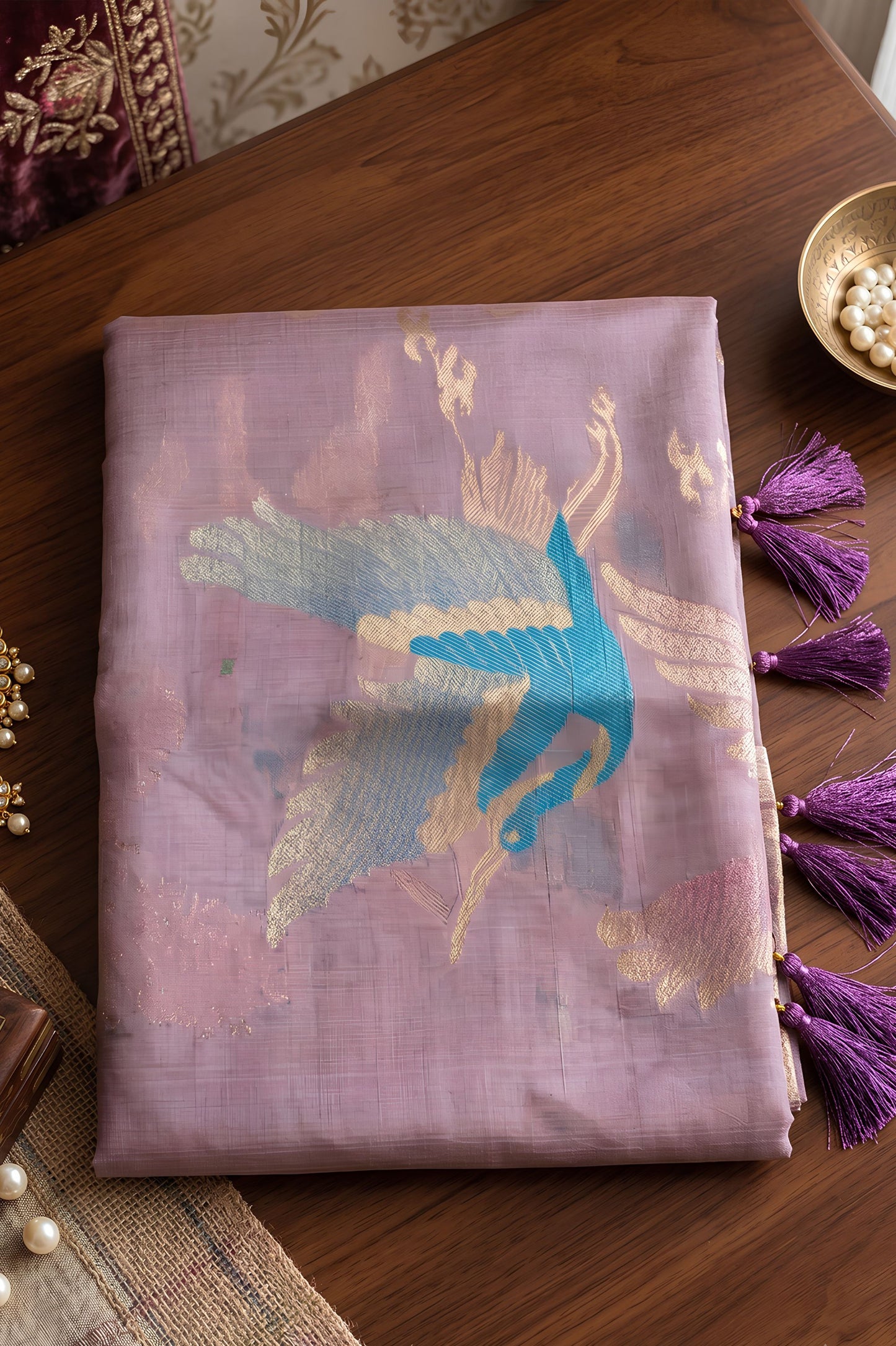 Stylish Lavender Linen Cotton Woven Designer Saree