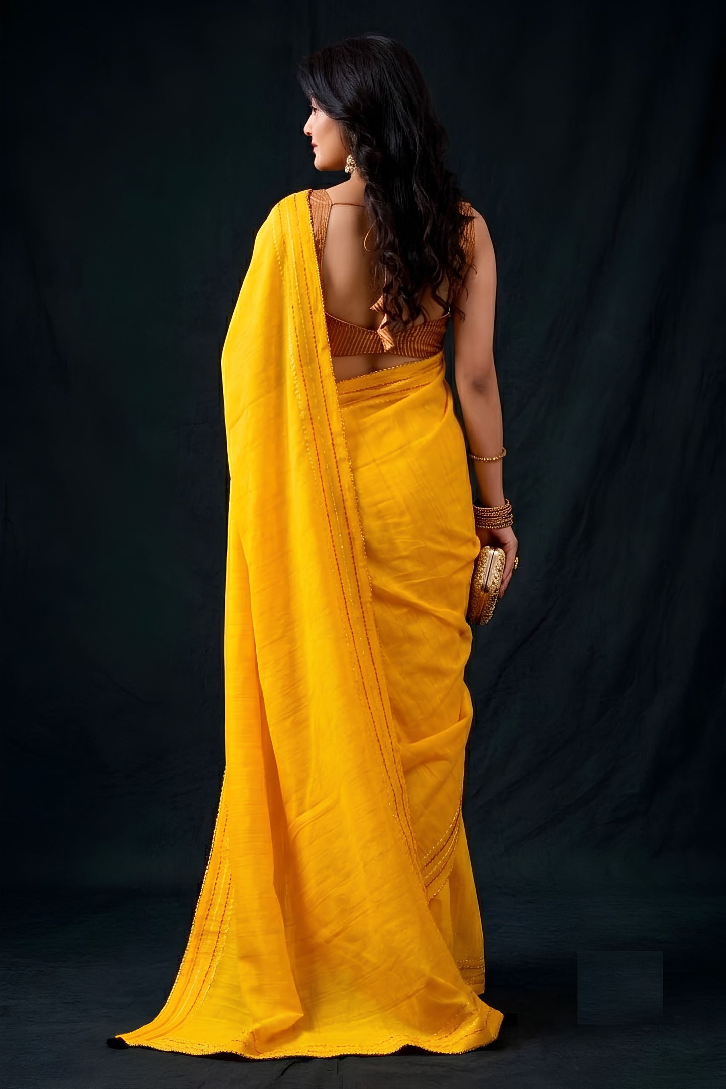 Stylish Yellow Tissue Woven Designer Saree for Women with Contrast Border