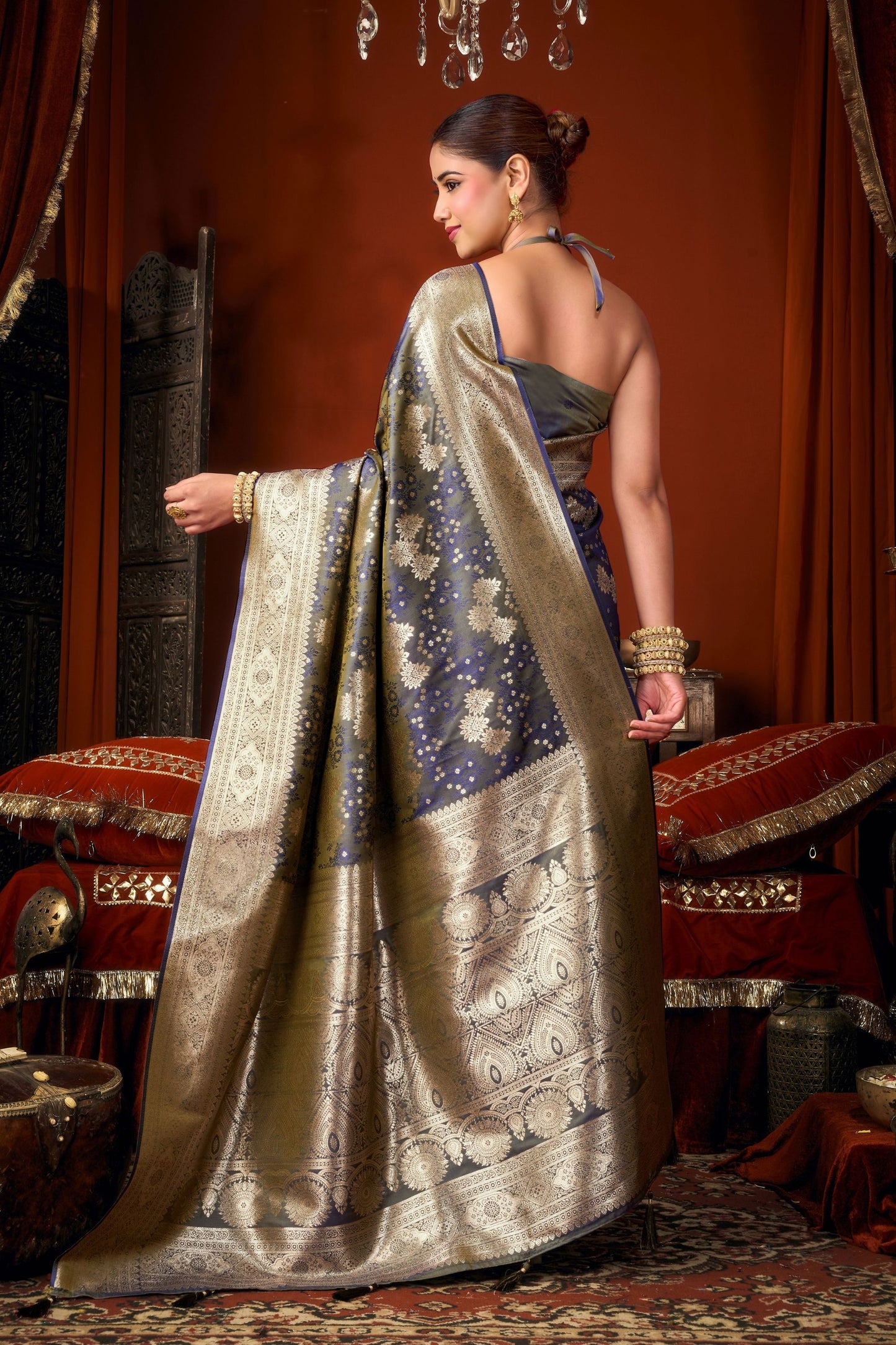 Vibrant Blue Soft Silk Woven Jacquard Saree for Women