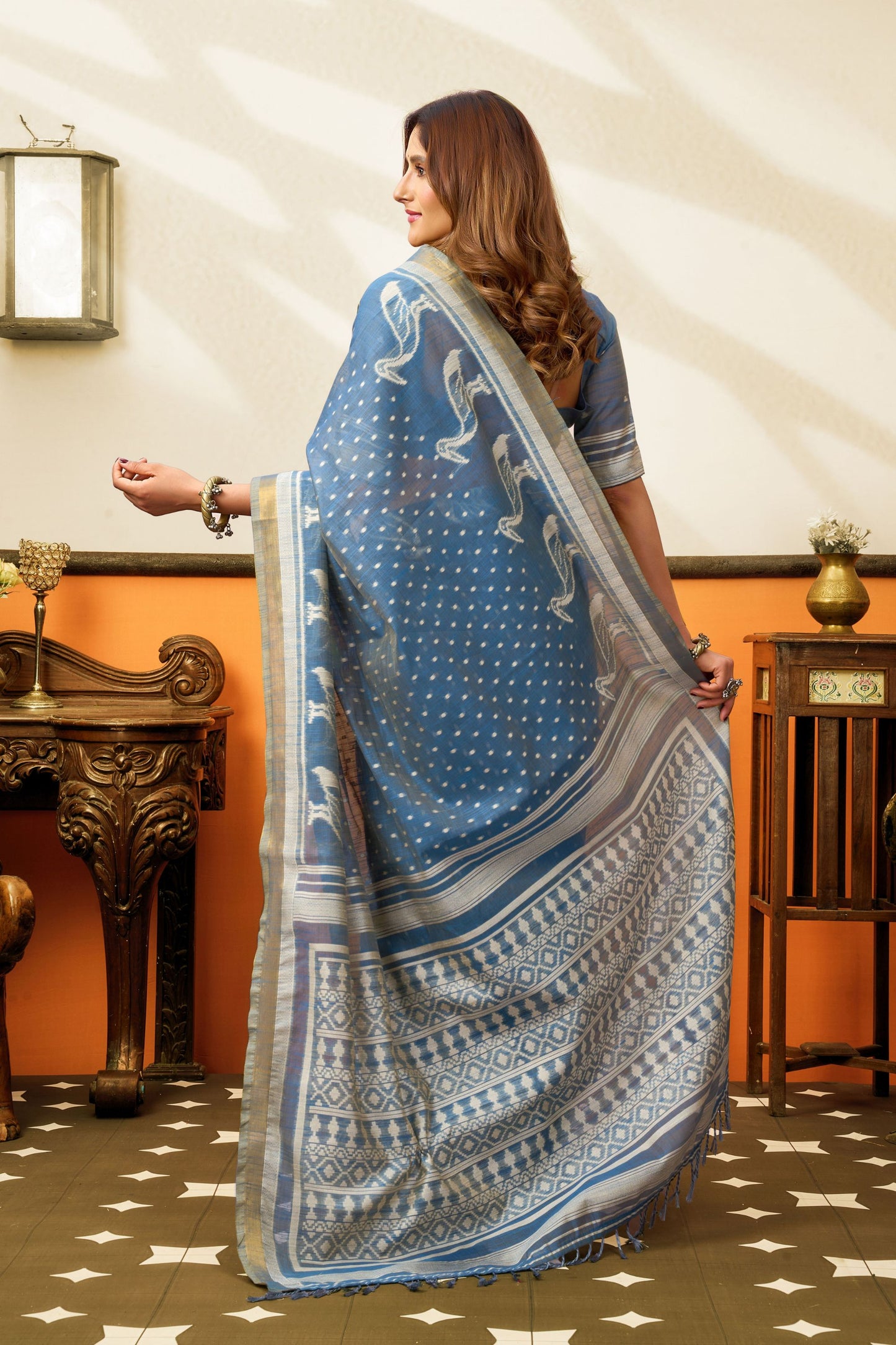 Stylish Blue Cotton Woven Jacquard Designer Saree for Women