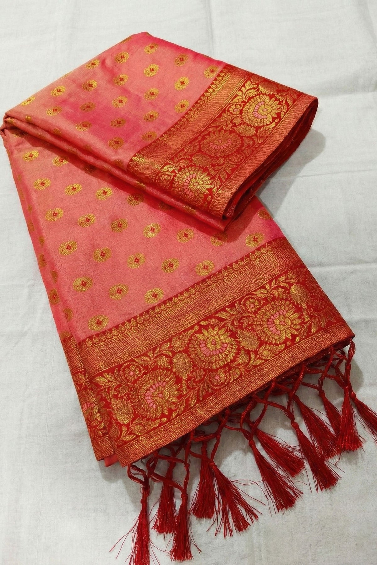 Beautiful Peach Pink Silk Woven Jari Designer Saree for Women