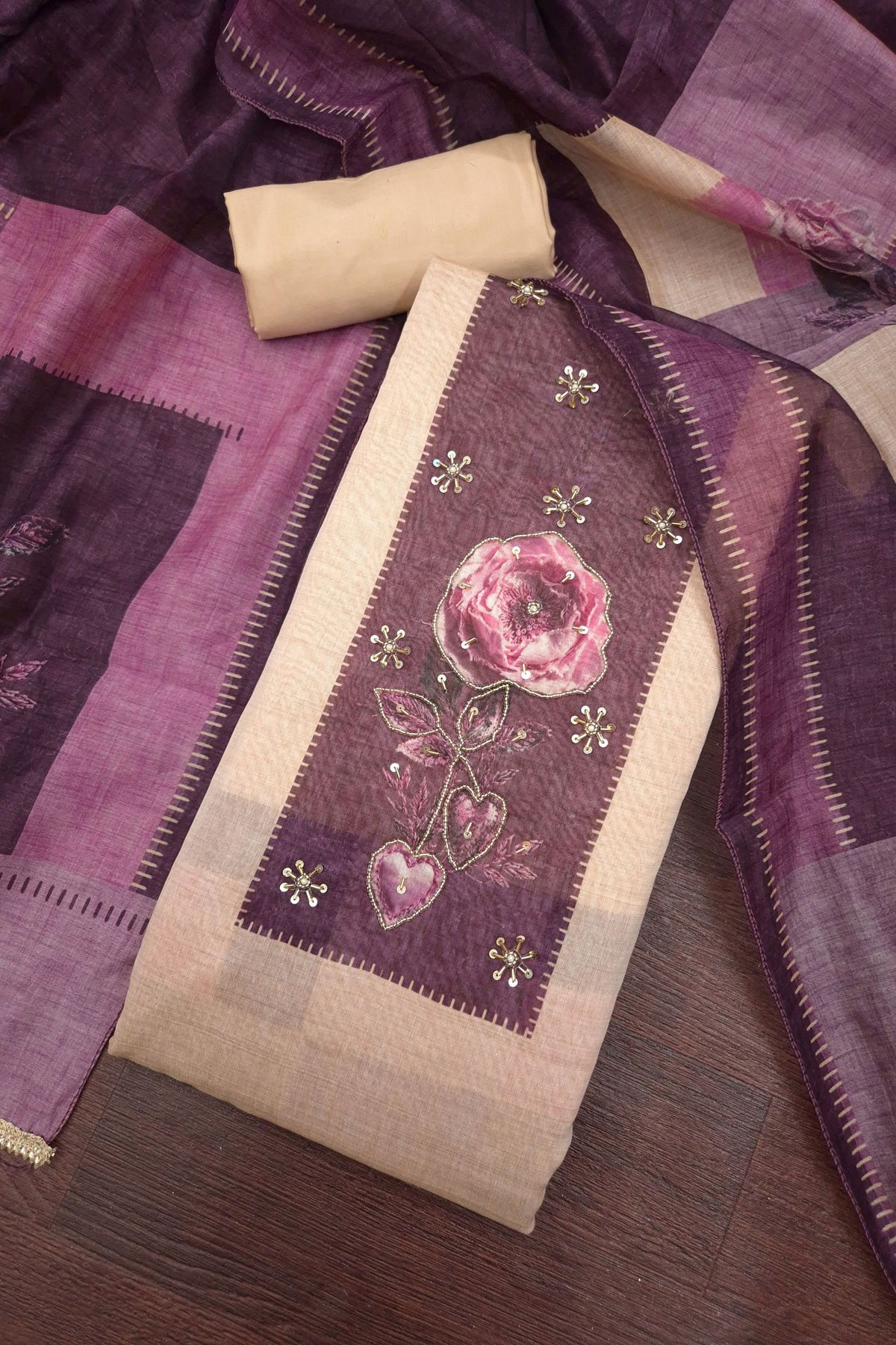 Beautiful Mauve Modal Cotton Hand Work Salwar Suit with Dupatta