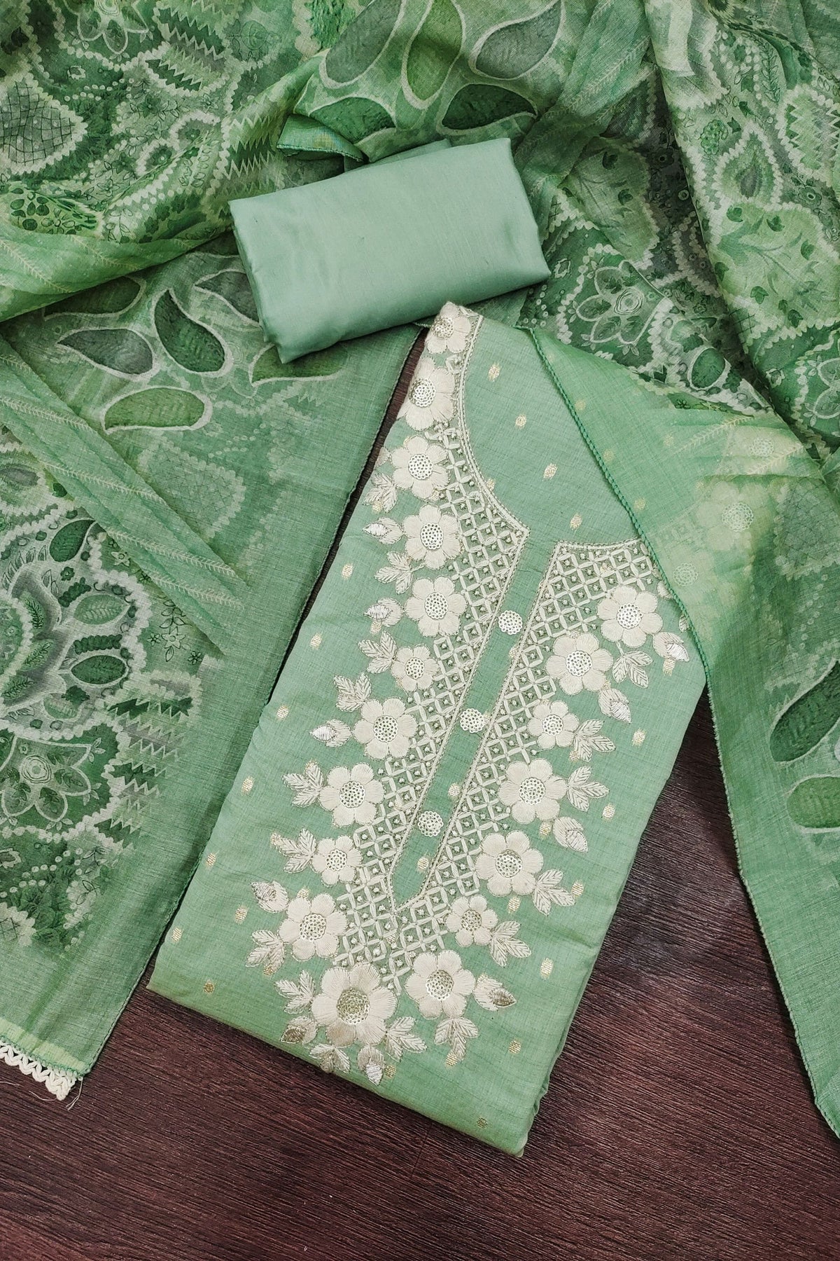 Graceful Mint Green Modal Cotton Hand Work Salwar Suit with Dupatta