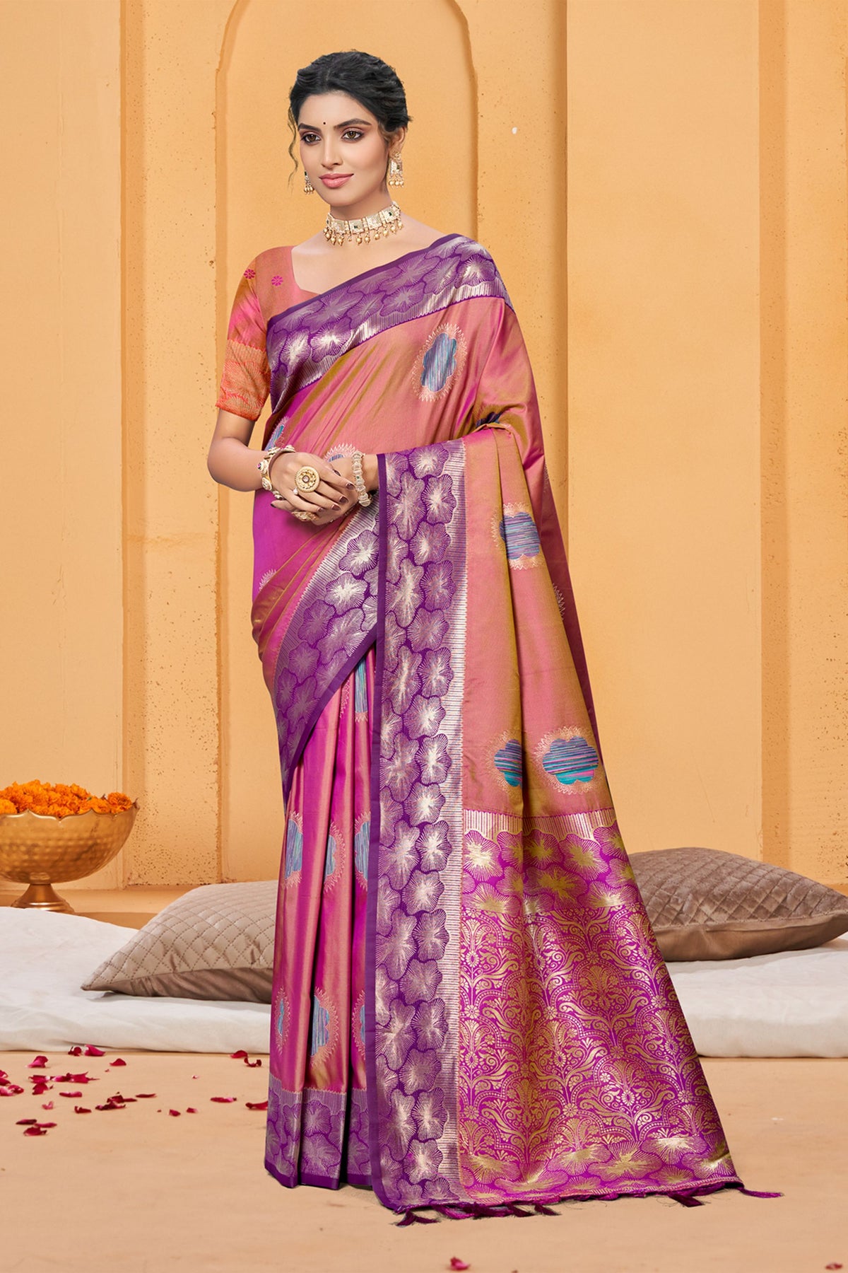 Beautiful Pink Soft Silk Woven Designer Saree for Women