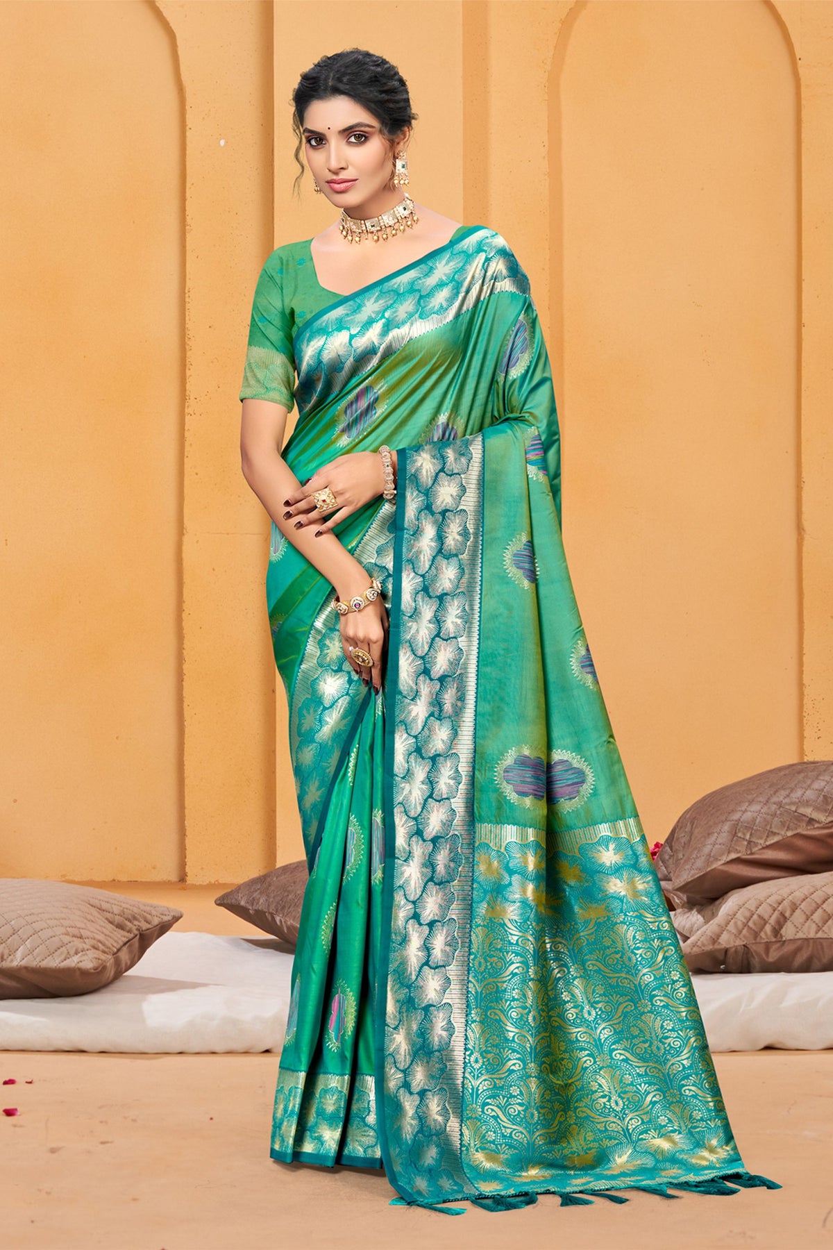 Vibrant Teal Green Soft Silk Woven Designer Saree for Women