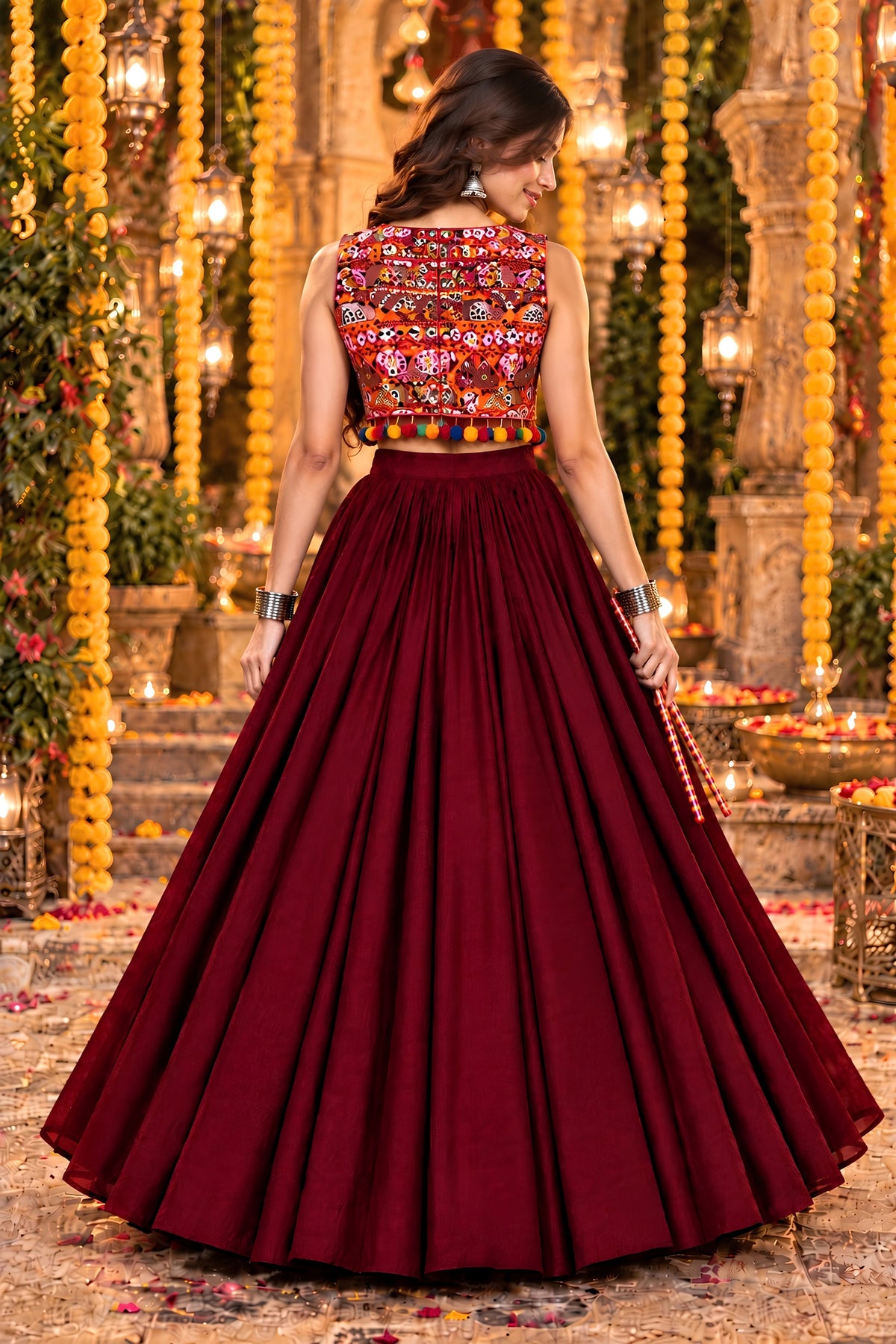 Beautiful Maroon Georgette Designer Indo Western Lehenga Choli with Embroidered Jacket for Women