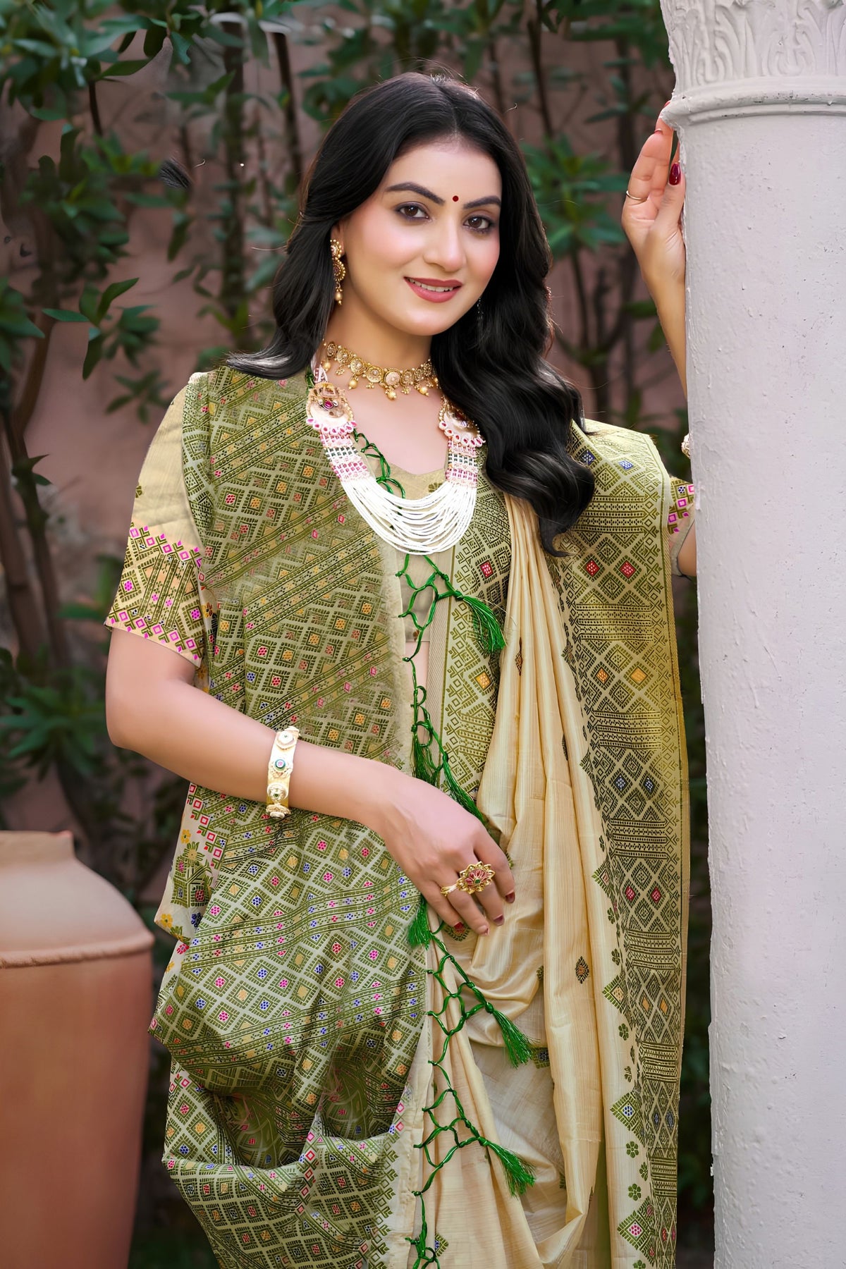 Adorable Beige Assam Silk Woven Designer Saree
