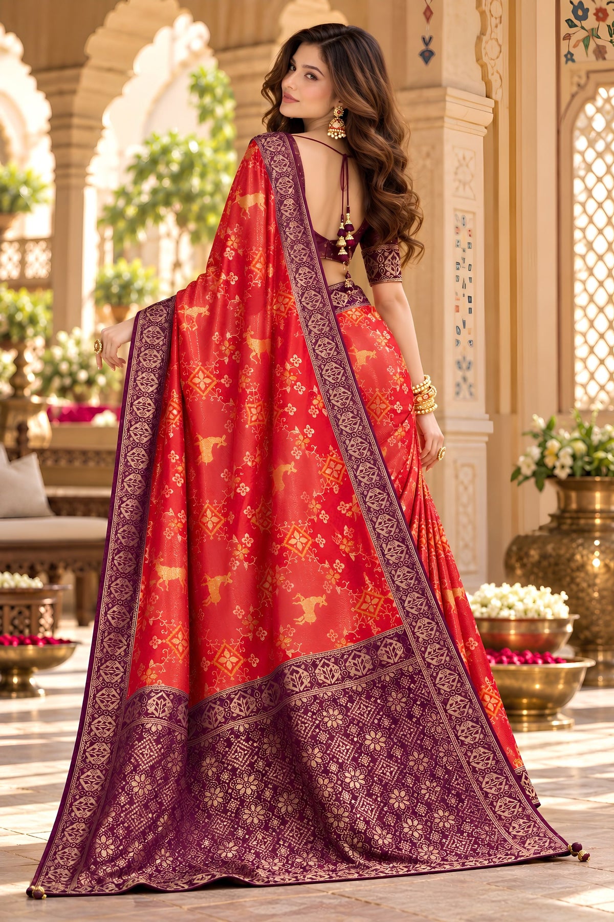 Premium Red Satin Tissue Woven Jari Designer Saree for Women