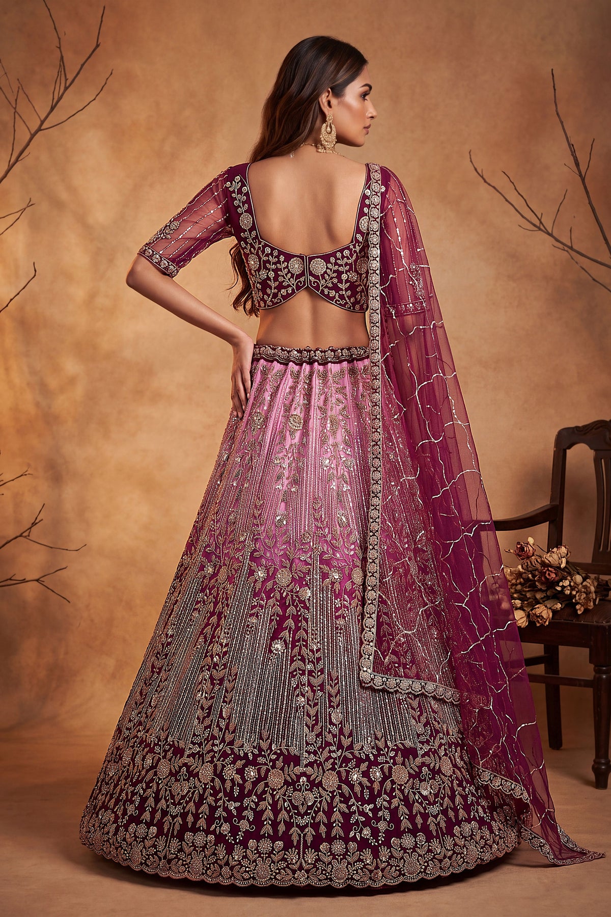 Stunning Wine Net Heavy Embroidered Designer Lehenga Choli with Dupatta for Women