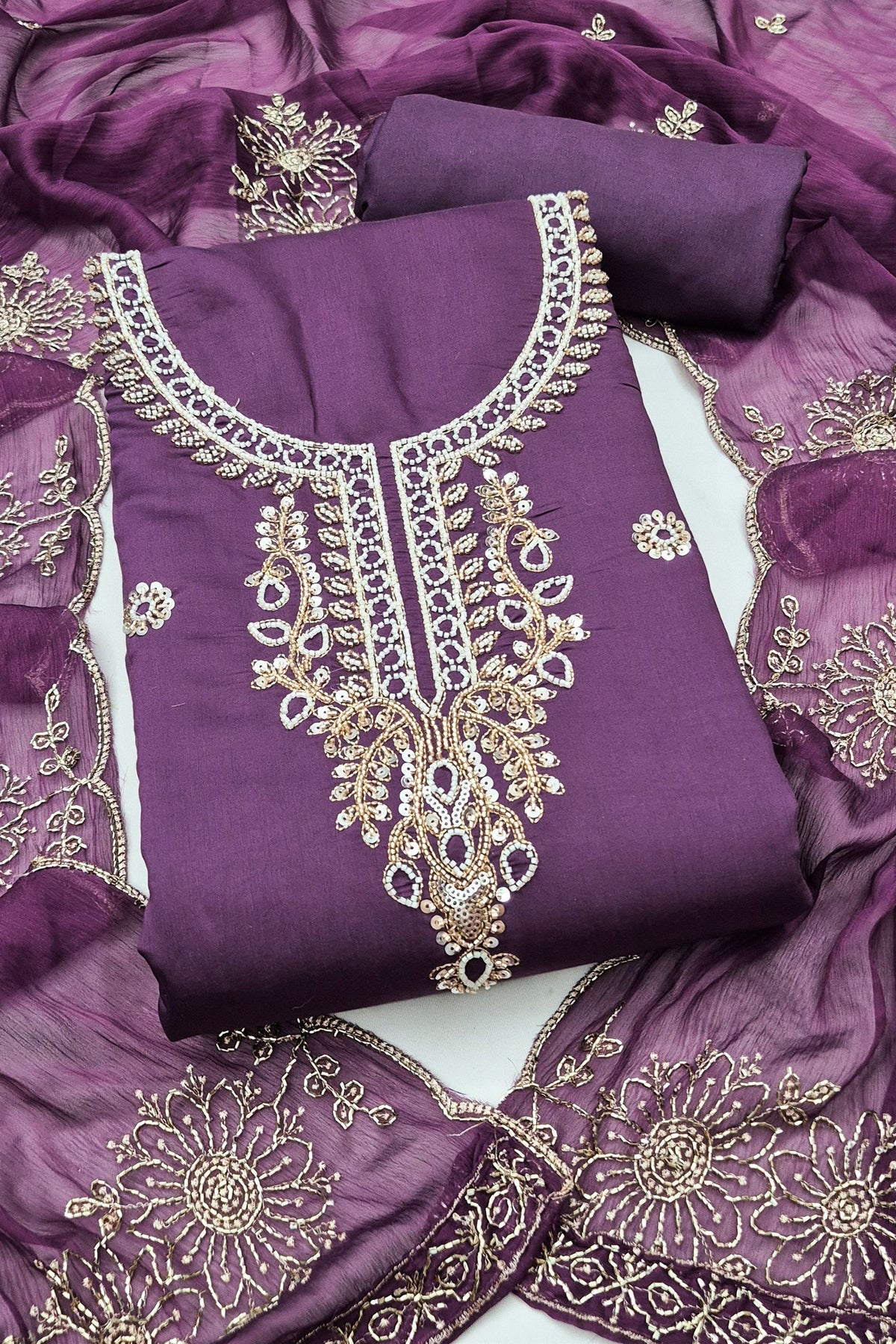 Gorgeous Purple PV Cotton Salwar Suit with Embroidery Work for Women