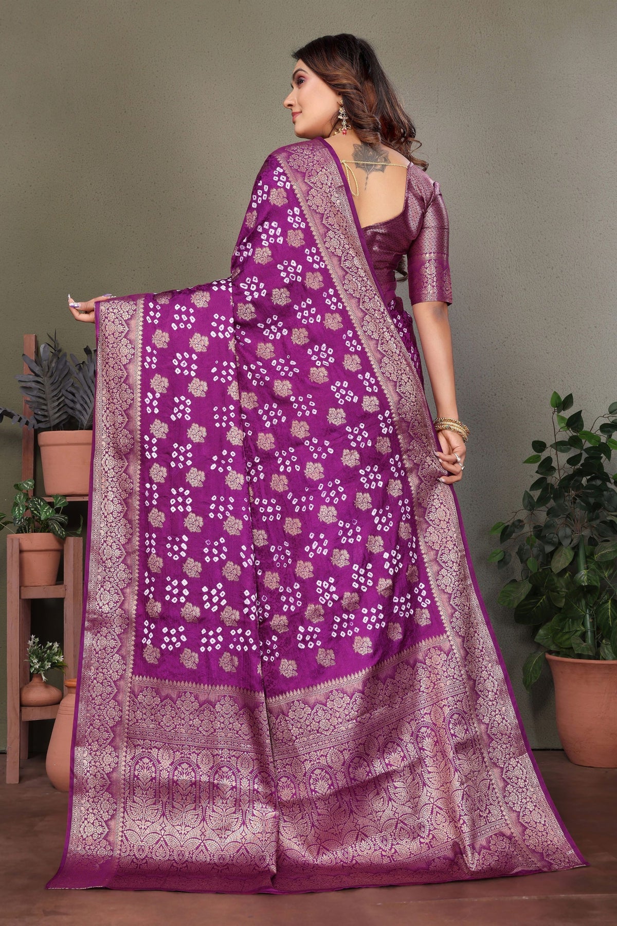 Elegant Purple Satin Silk Jacquard Weaving Designer Saree for Women