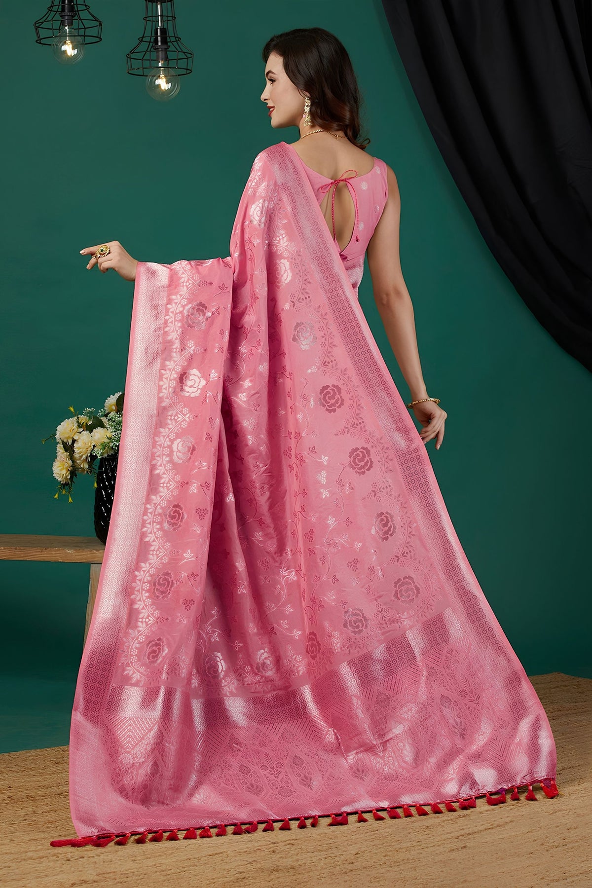 Beautiful Rani Pink Crepe Silk Jari Weaving Designer Saree for Women