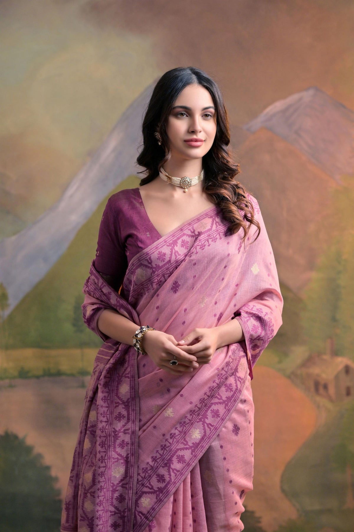 Beautiful Pink Muga Cotton Jamdani Weaving Designer Saree for Women