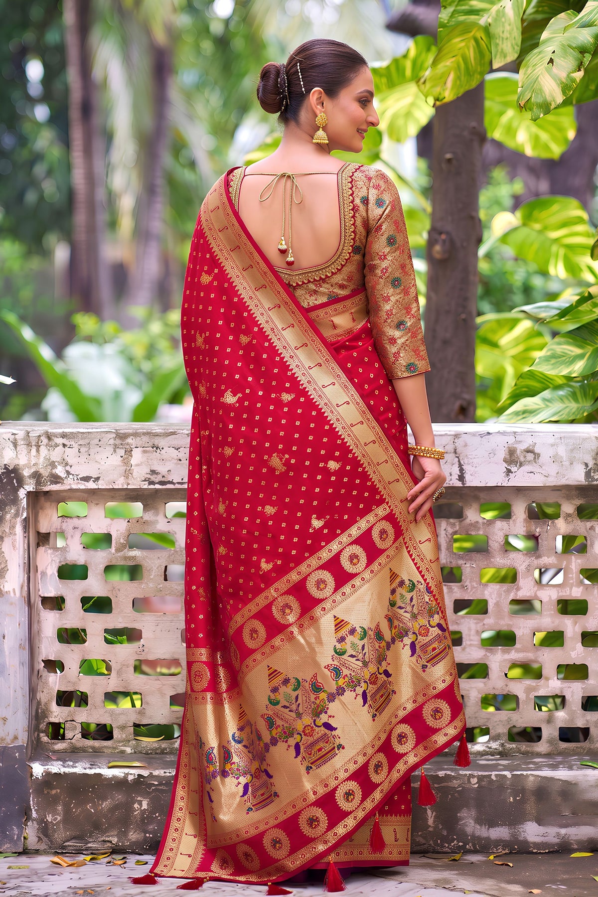 Striking Red Silk Woven Designer Saree for Women