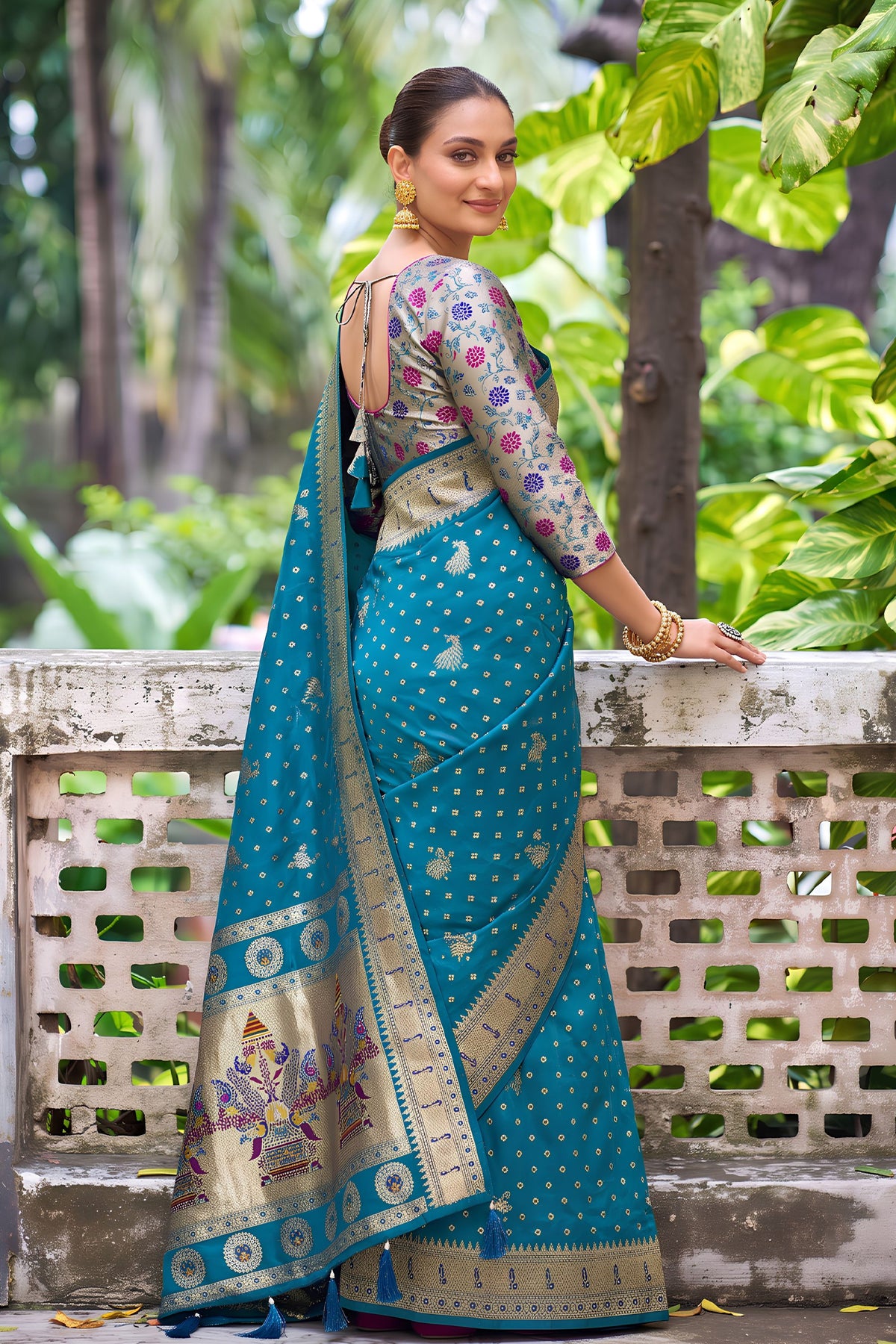 Captivating Teal Blue Silk Woven Designer Saree for Women