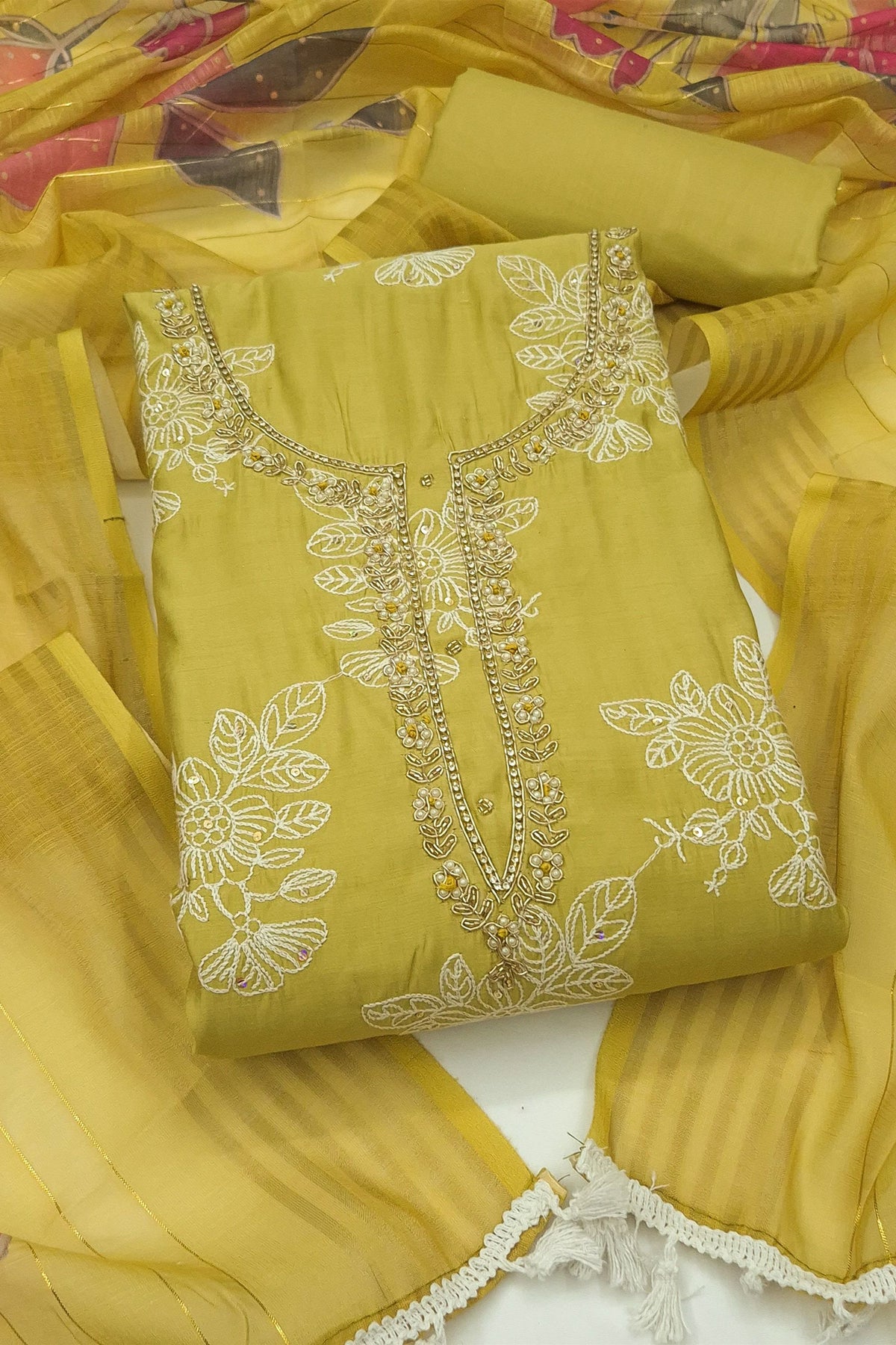 Vibrant Mustard Yellow Cotton Silk Salwar Suit and Printed Dupatta for Women