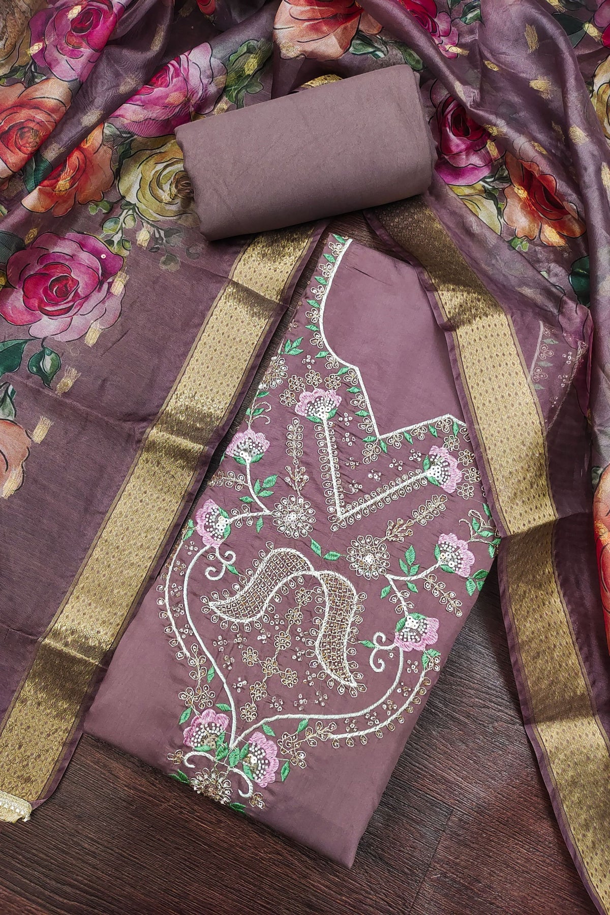 Lovely Mauve Cotton Silk Salwar Suit and Printed Dupatta for Women