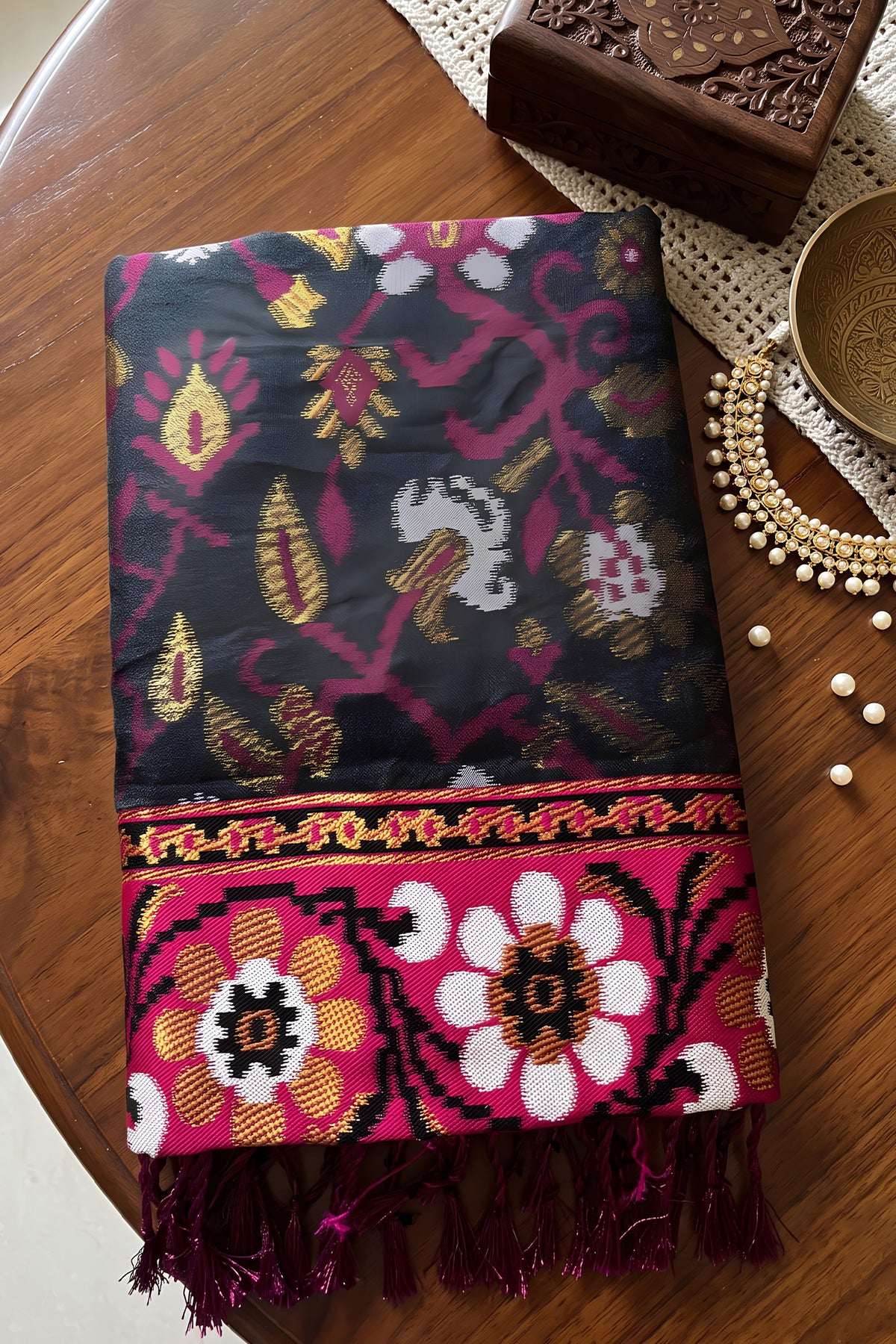 Exquisite Black Silk Woven Designer Saree for Women