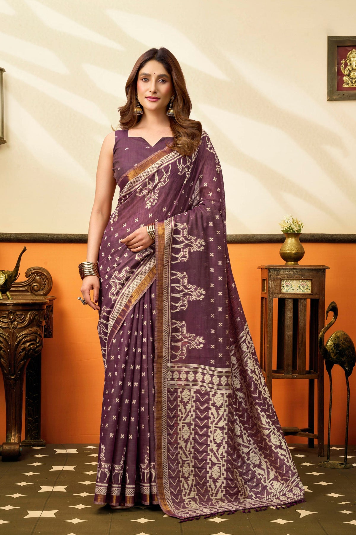 Regal Mauve Cotton Silk Woven Jacquard Designer Saree