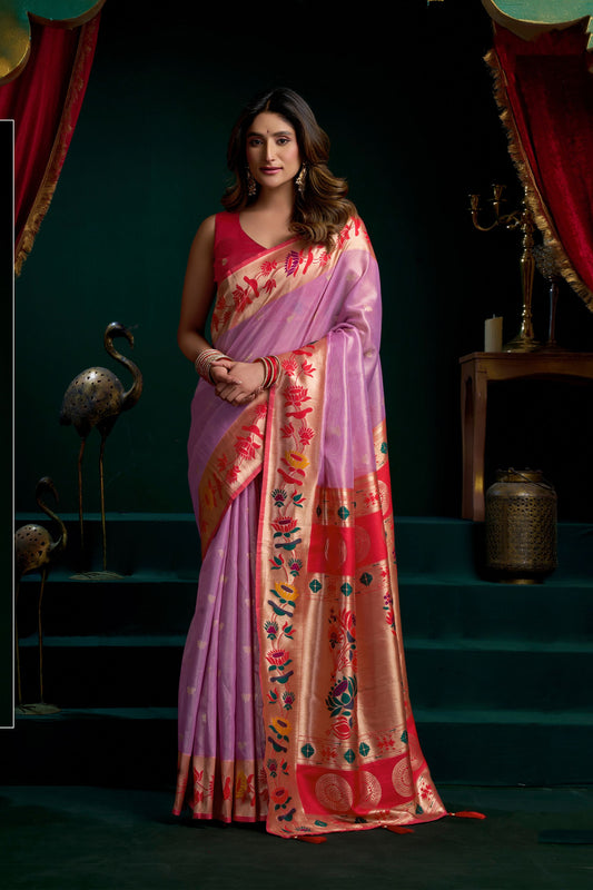 Radiant Lavender Tissue Silk Woven Jacquard Designer Saree for Women